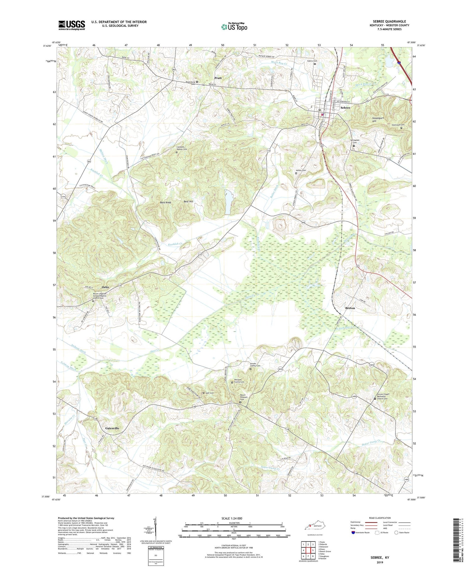 Sebree Kentucky US Topo Map Image