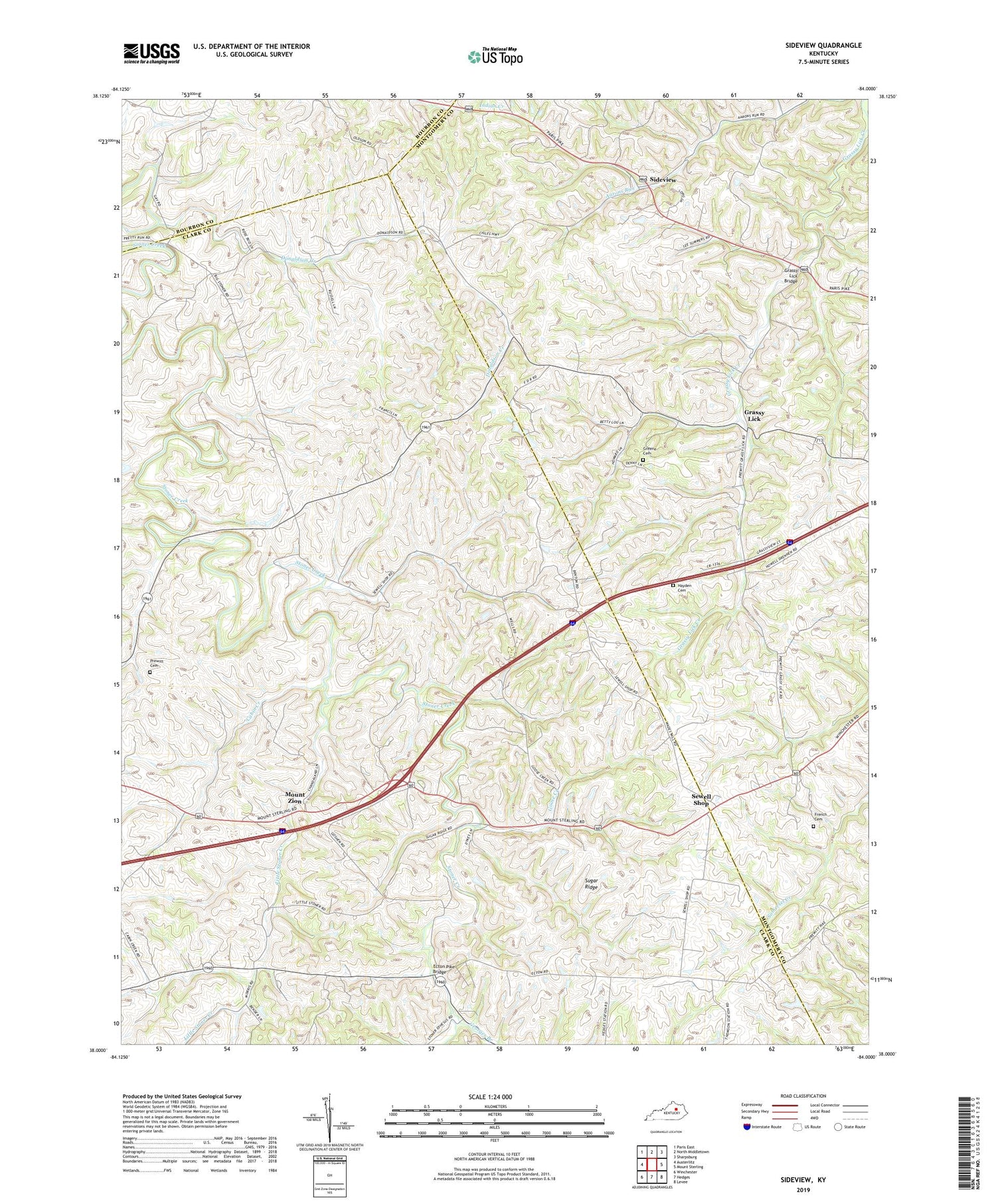 Sideview Kentucky US Topo Map Image