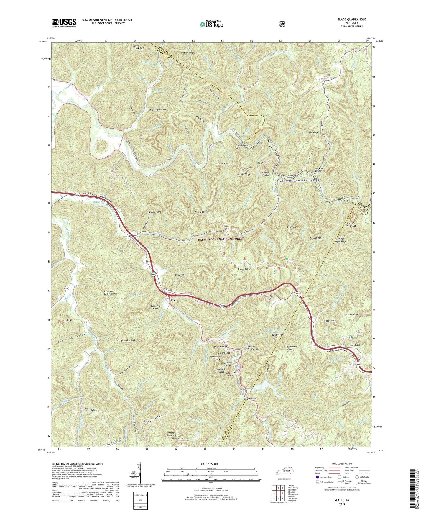 Slade Kentucky US Topo Map Image