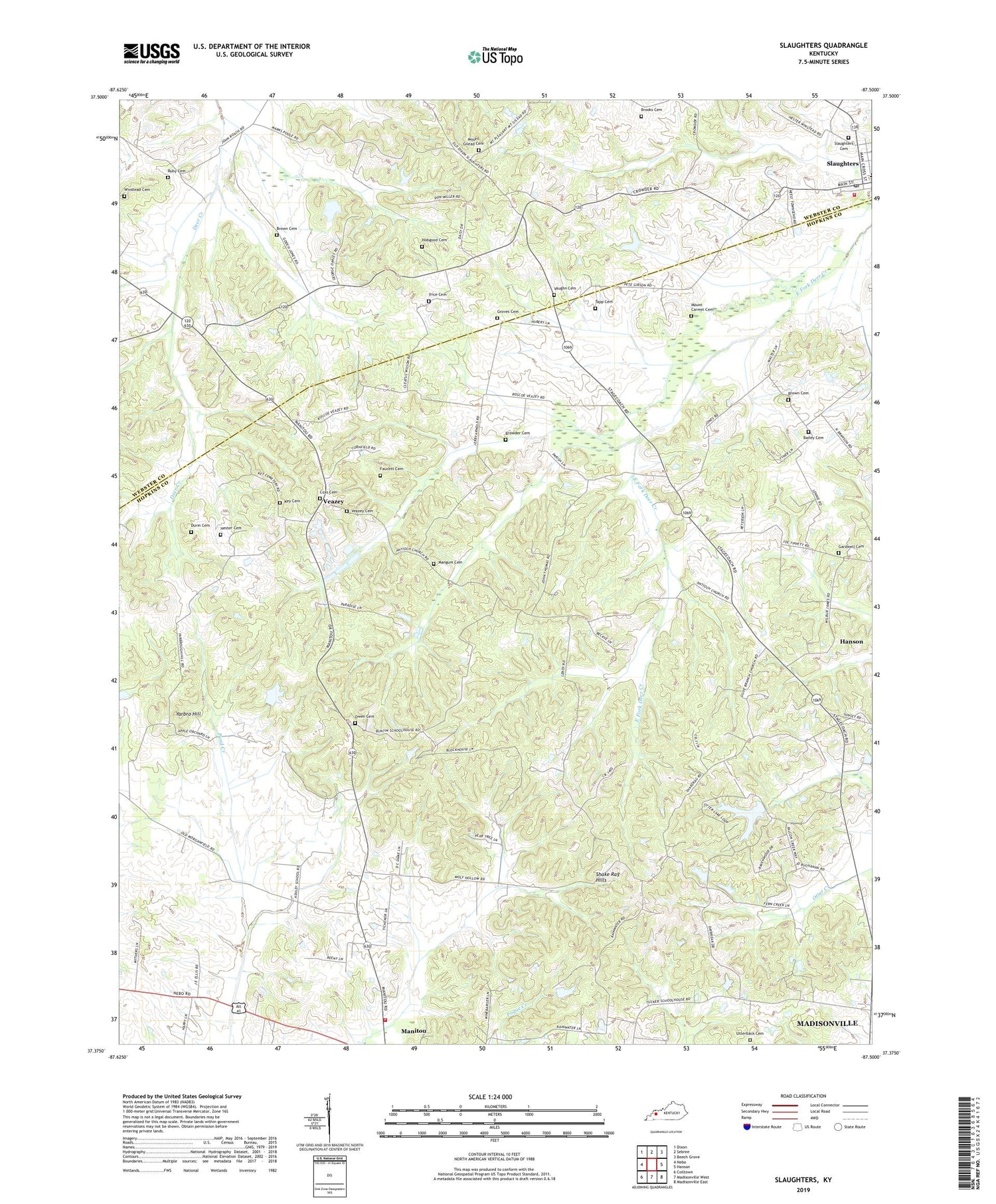 Slaughters Kentucky US Topo Map Image