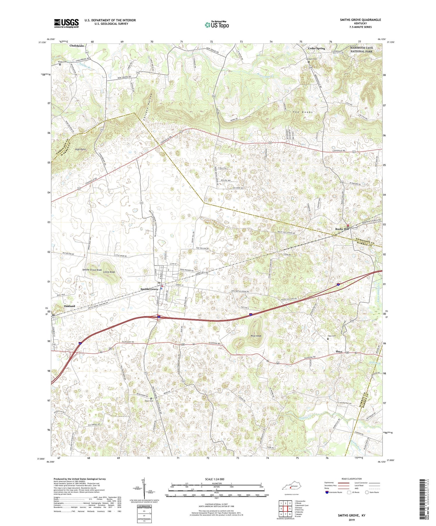 Smiths Grove Kentucky US Topo Map Image