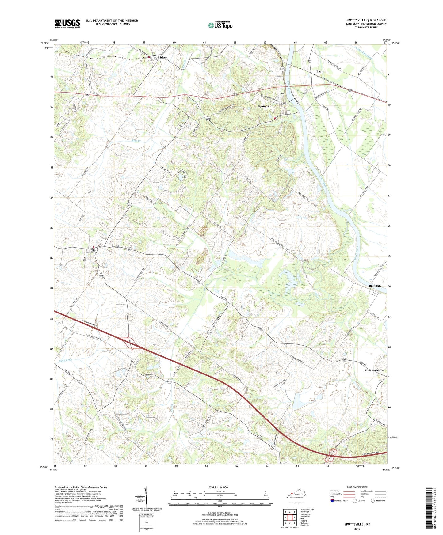 Spottsville Kentucky US Topo Map Image