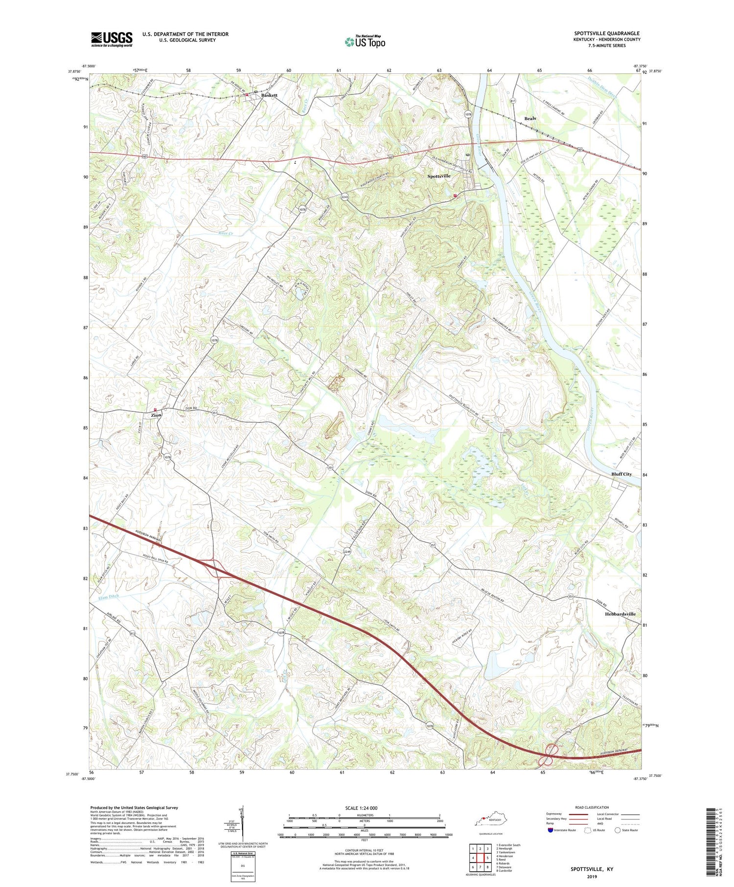 Spottsville Kentucky US Topo Map Image