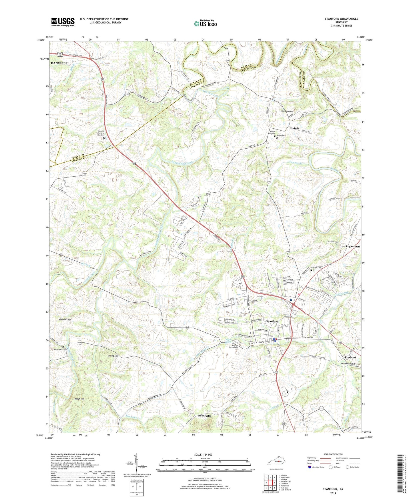 Stanford Kentucky US Topo Map Image