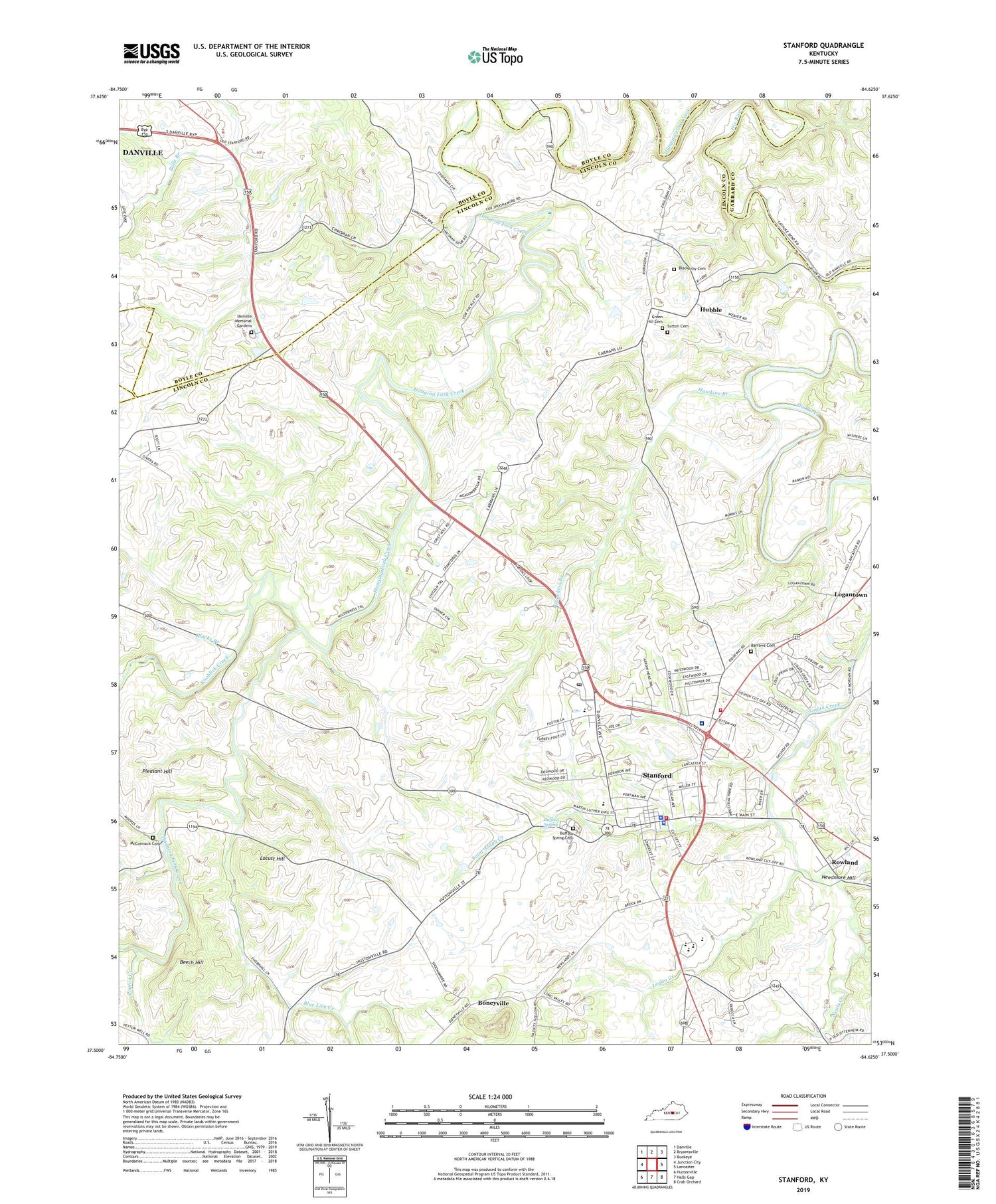 Stanford Kentucky US Topo Map Image