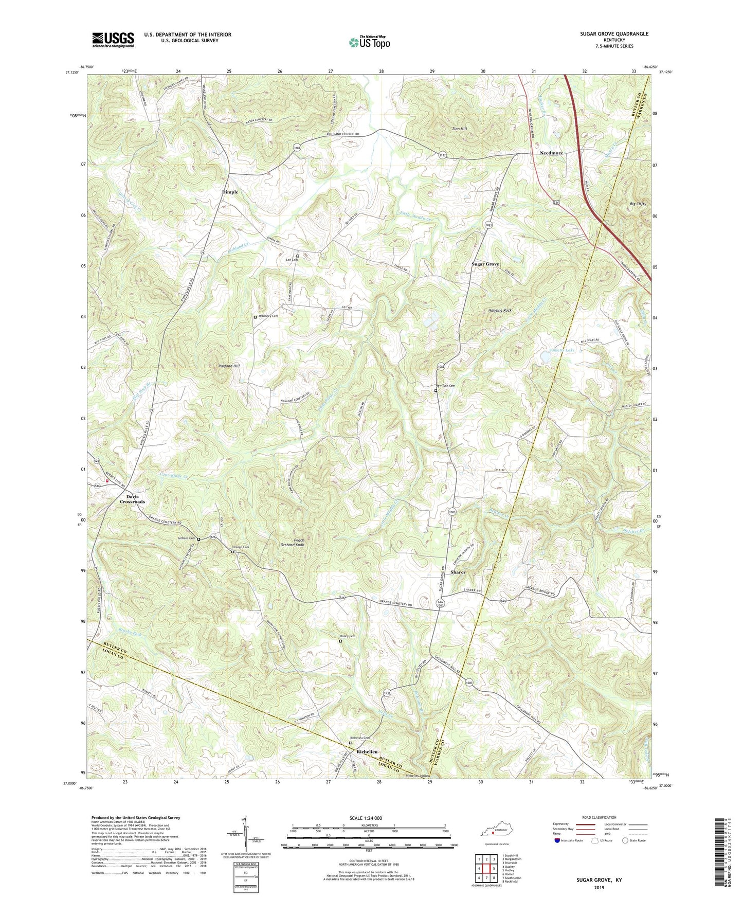 Sugar Grove Kentucky US Topo Map Image