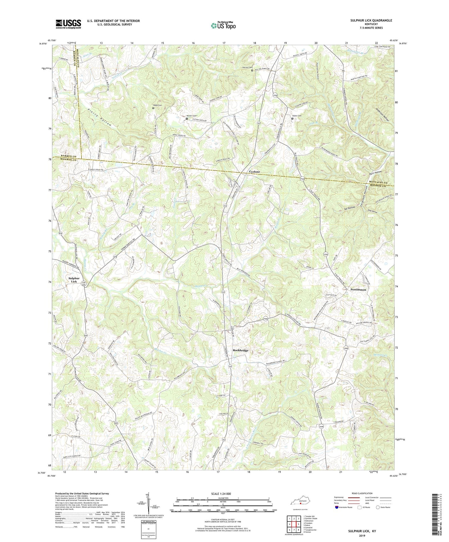 Sulphur Lick Kentucky US Topo Map Image