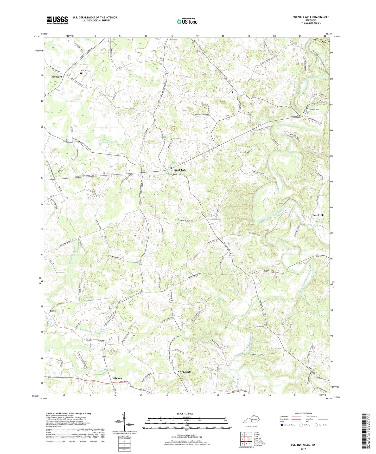 Sulphur Well Kentucky US Topo Map Image