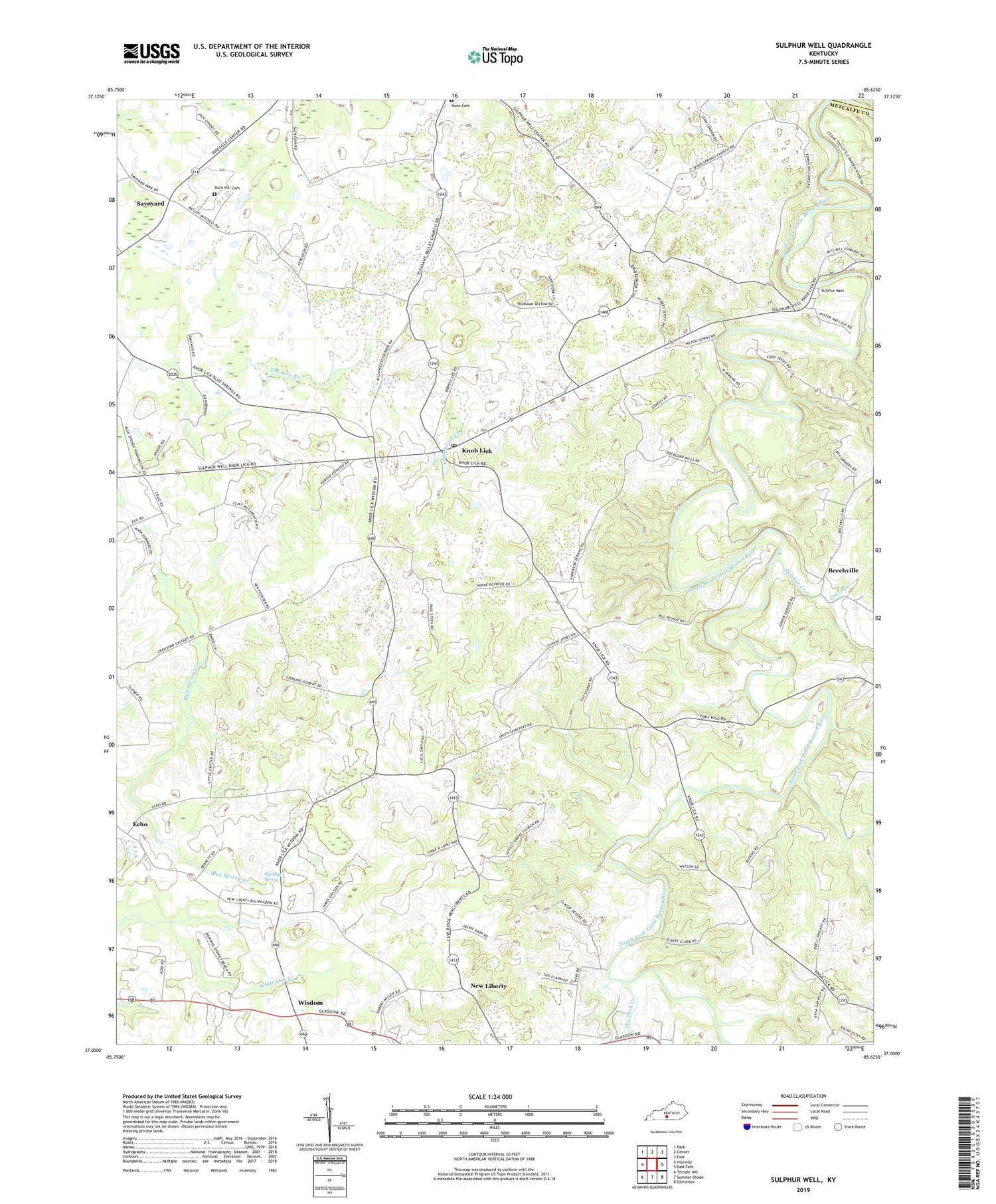 Sulphur Well Kentucky US Topo Map Image