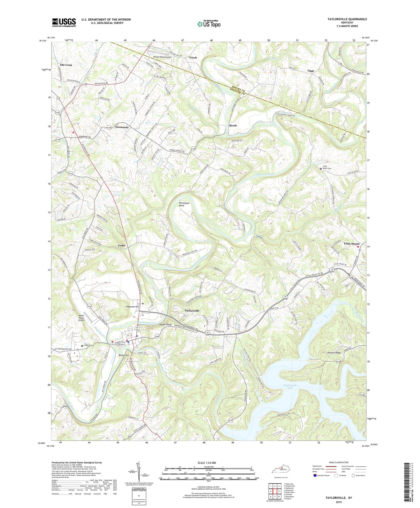 Taylorsville Kentucky US Topo Map Image