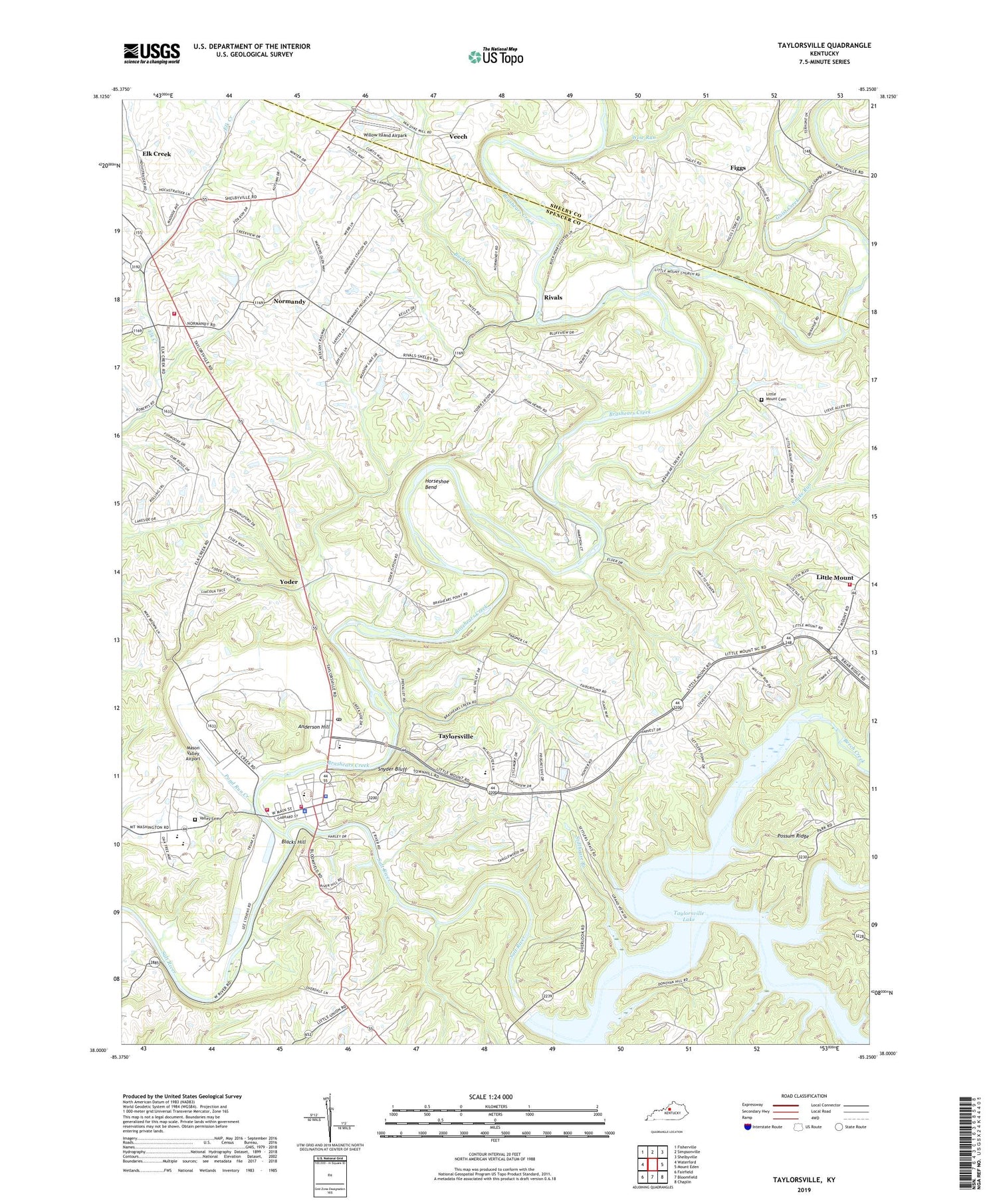 Taylorsville Kentucky US Topo Map Image