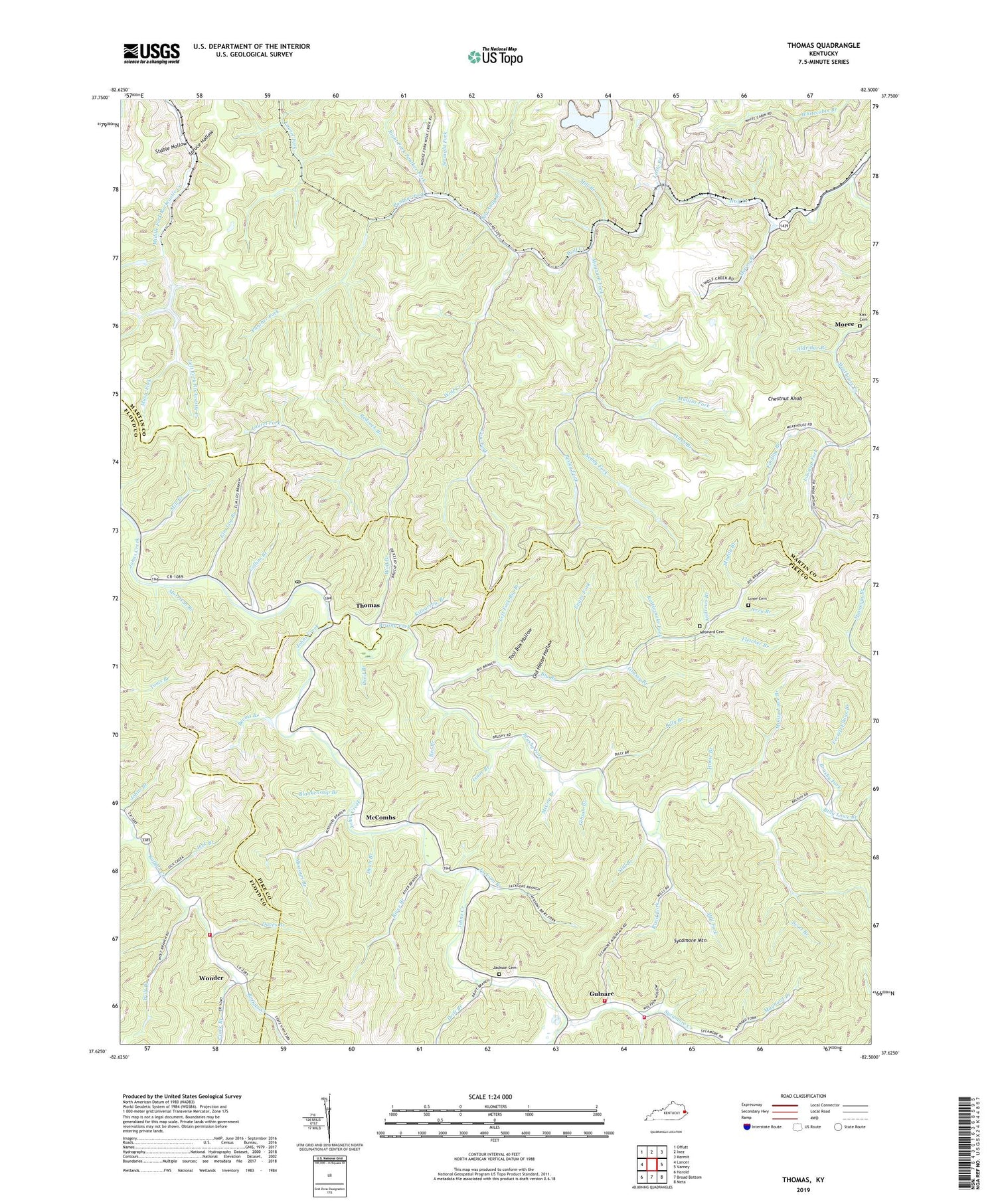 Thomas Kentucky US Topo Map Image