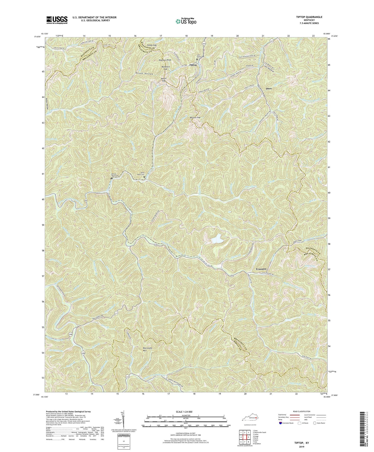 Tiptop Kentucky US Topo Map Image
