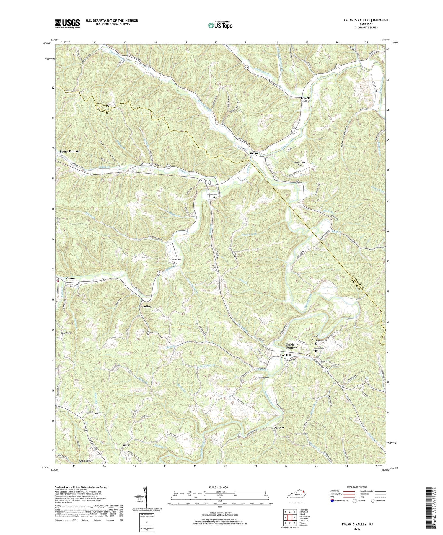Tygarts Valley Kentucky US Topo Map Image