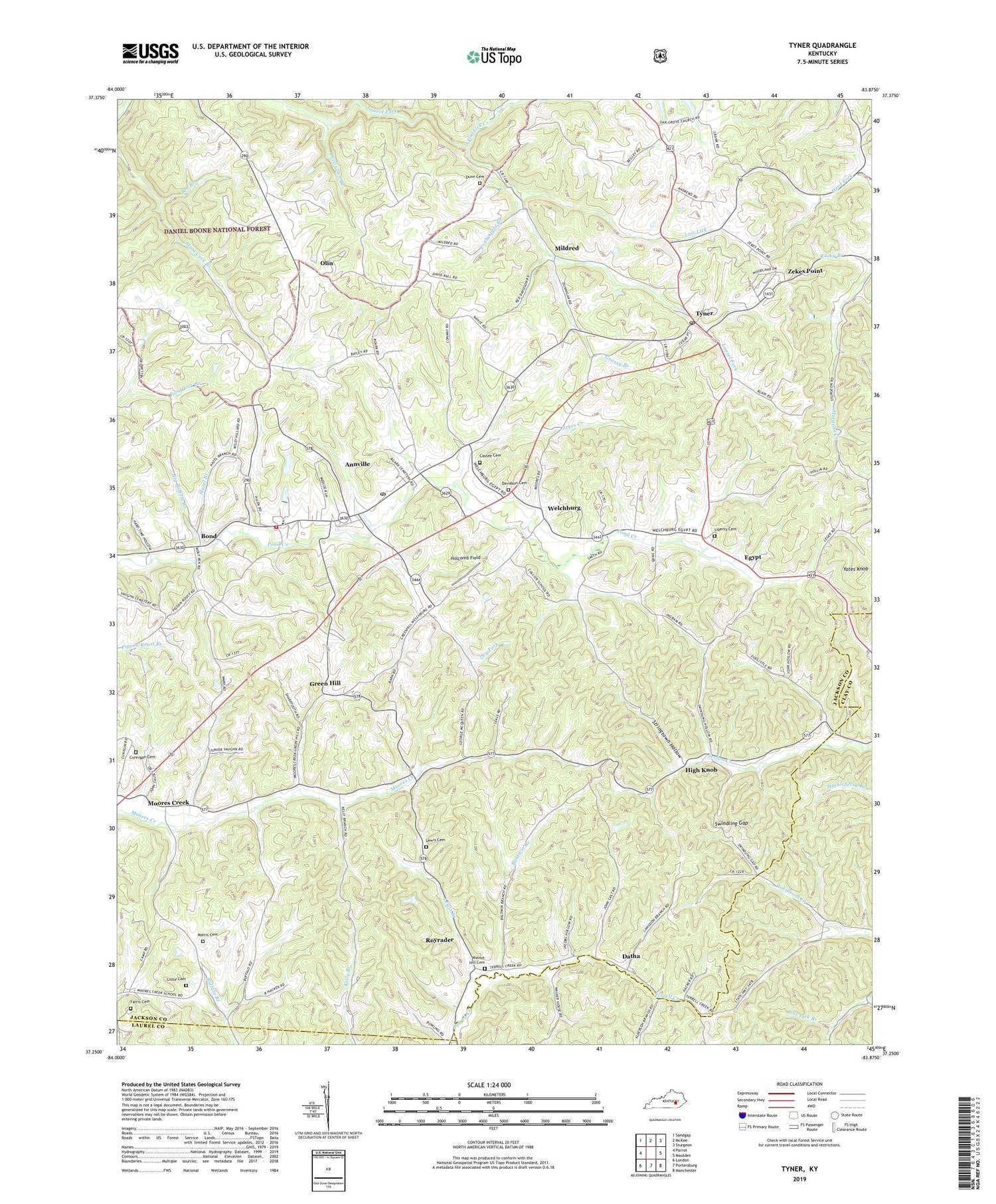 Tyner Kentucky US Topo Map Image