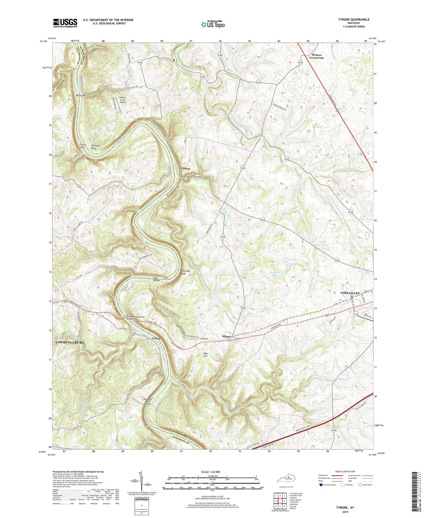 Tyrone Kentucky US Topo Map Image
