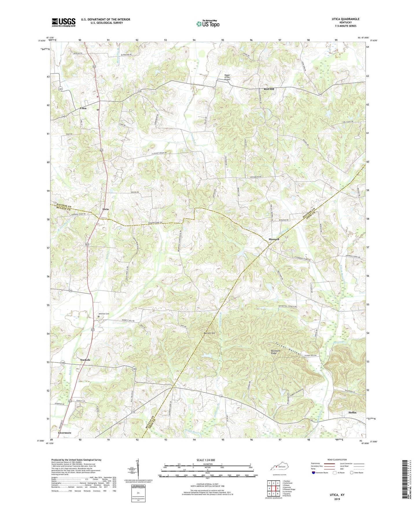 Utica Kentucky US Topo Map Image
