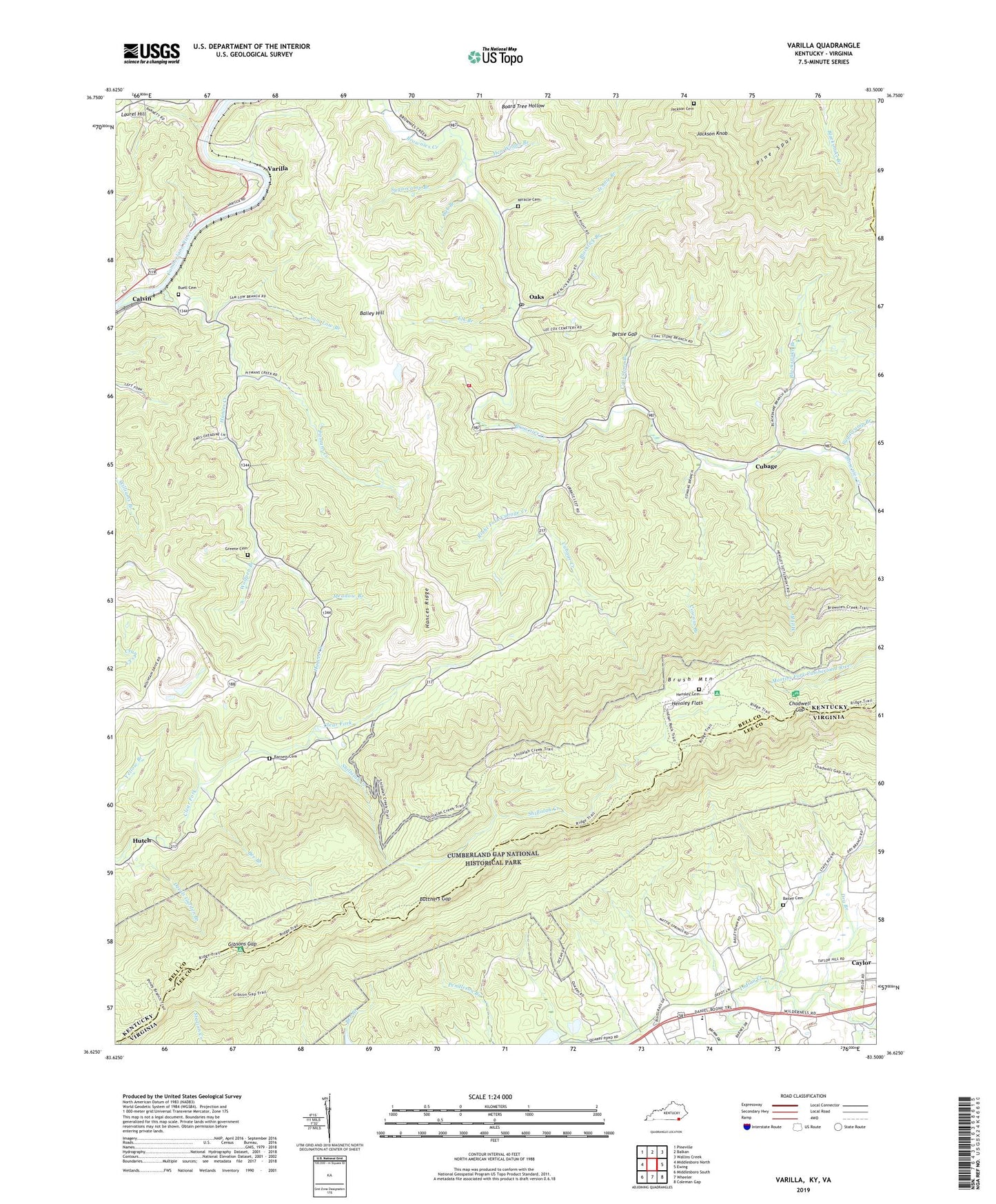 Varilla Kentucky US Topo Map Image
