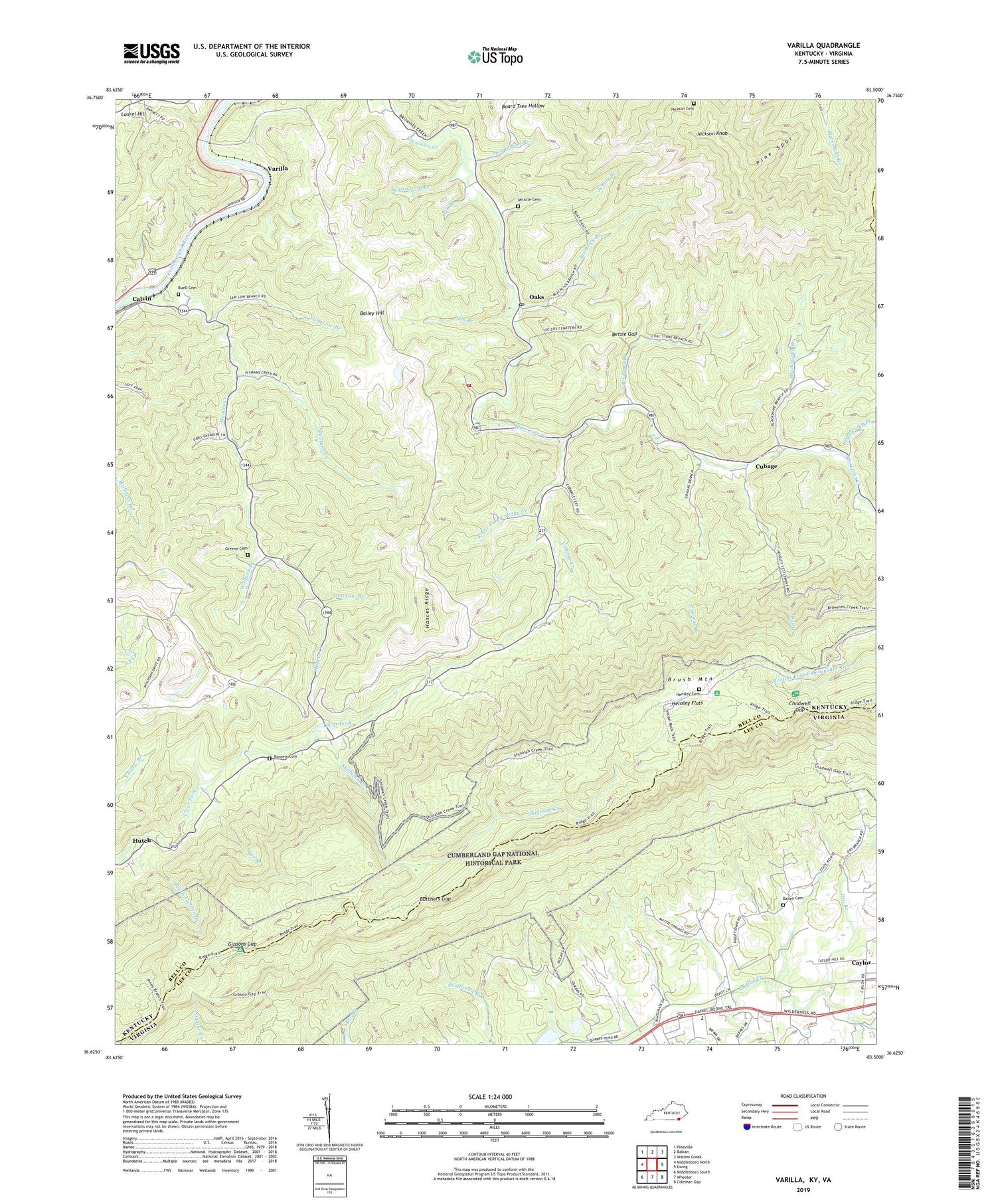 Varilla Kentucky US Topo Map Image
