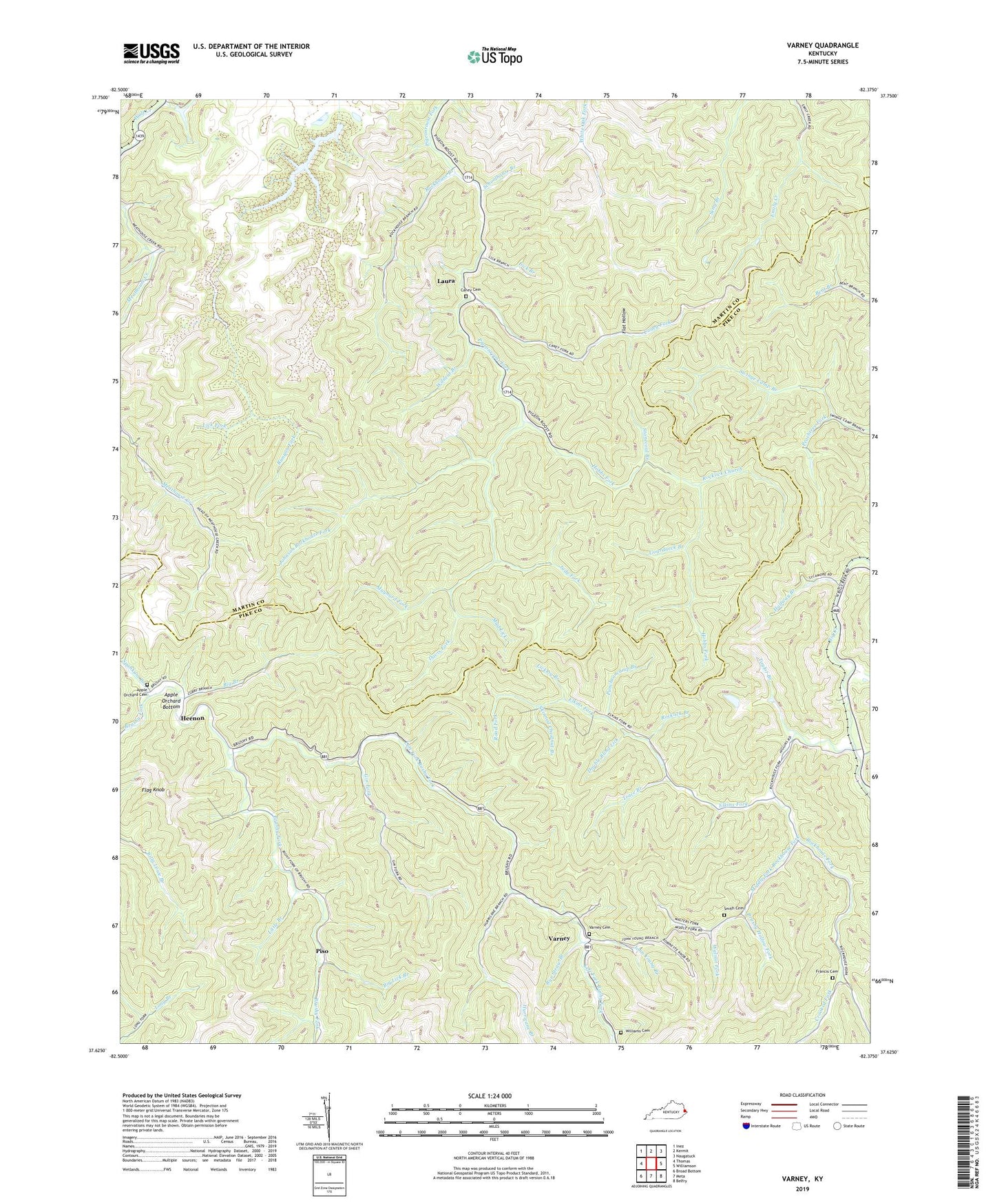 Varney Kentucky US Topo Map Image