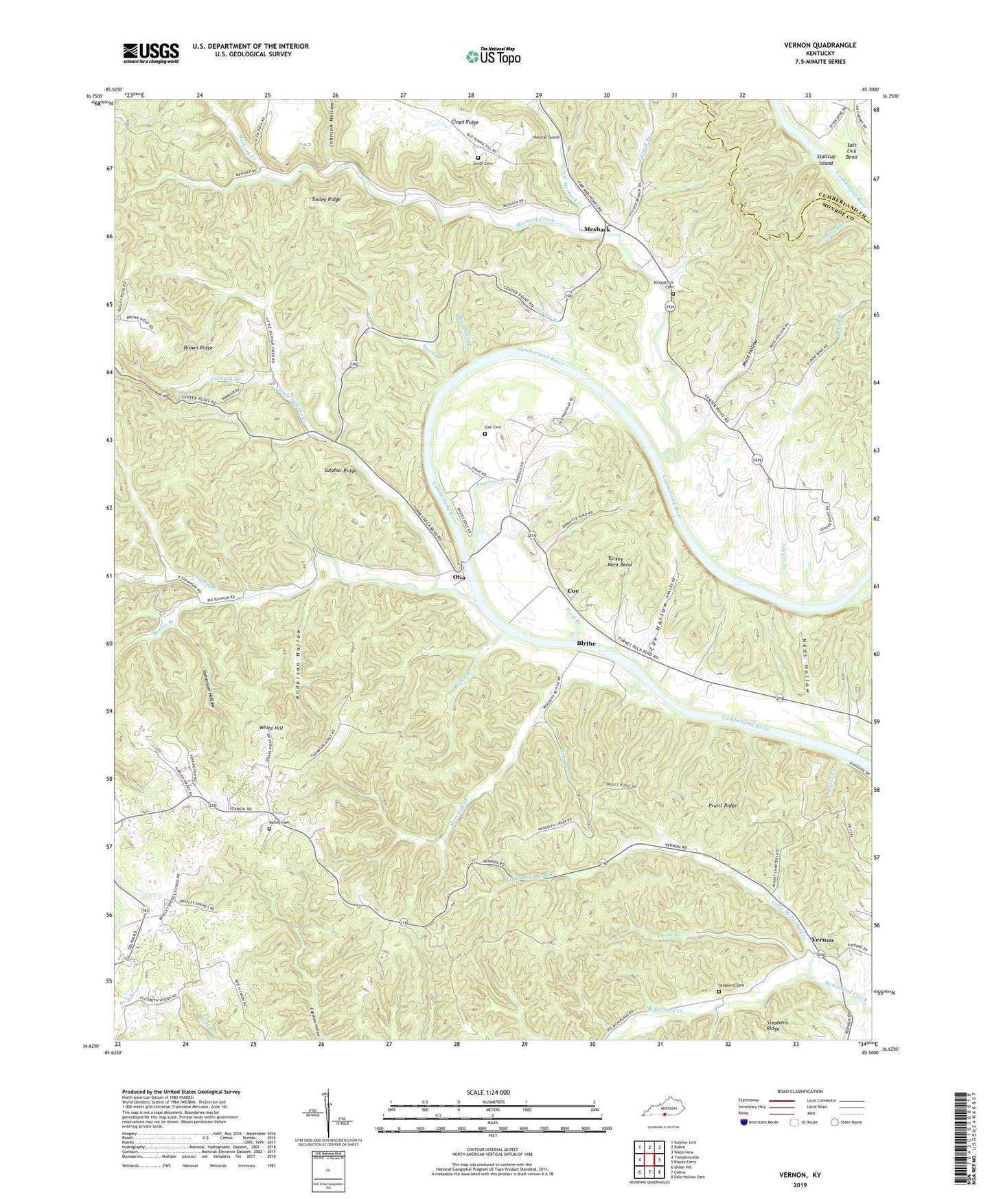 Vernon Kentucky US Topo Map Image