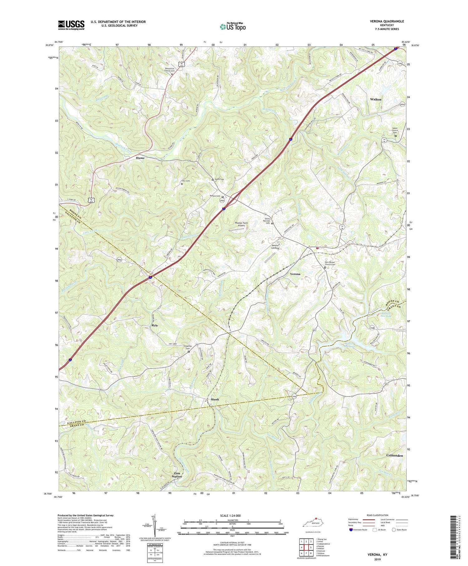 Verona Kentucky US Topo Map Image