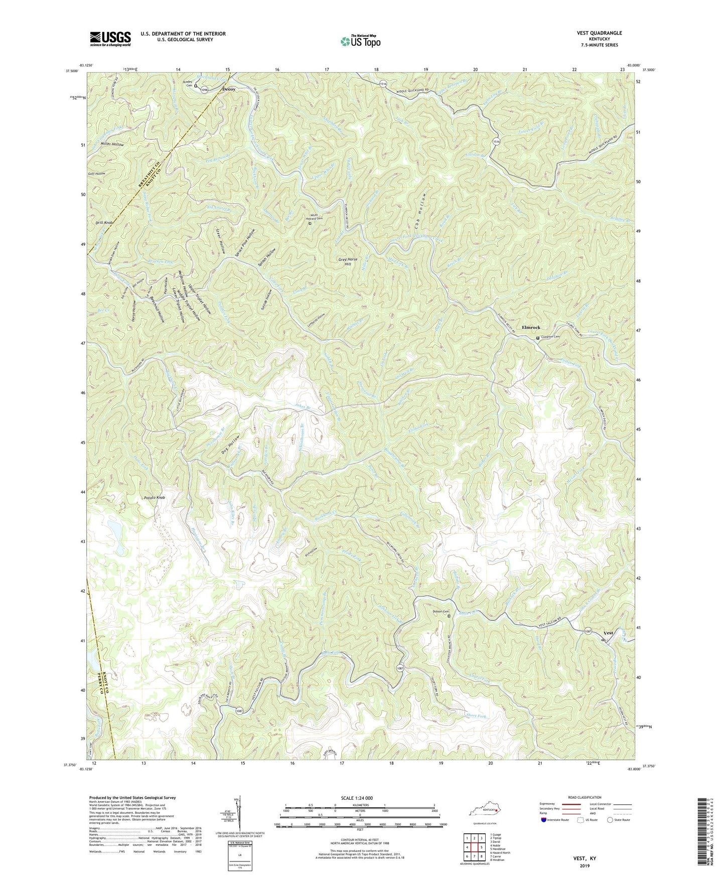 Vest Kentucky US Topo Map Image
