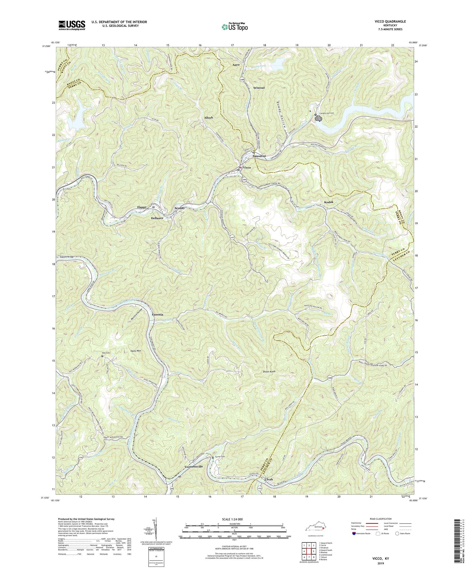 Vicco Kentucky US Topo Map Image