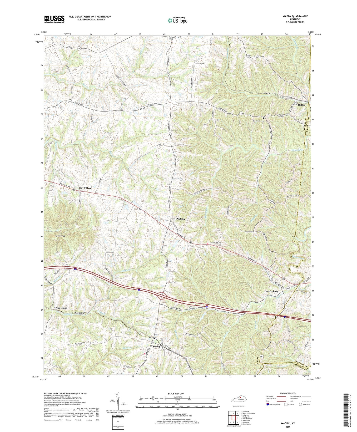 Waddy Kentucky US Topo Map Image