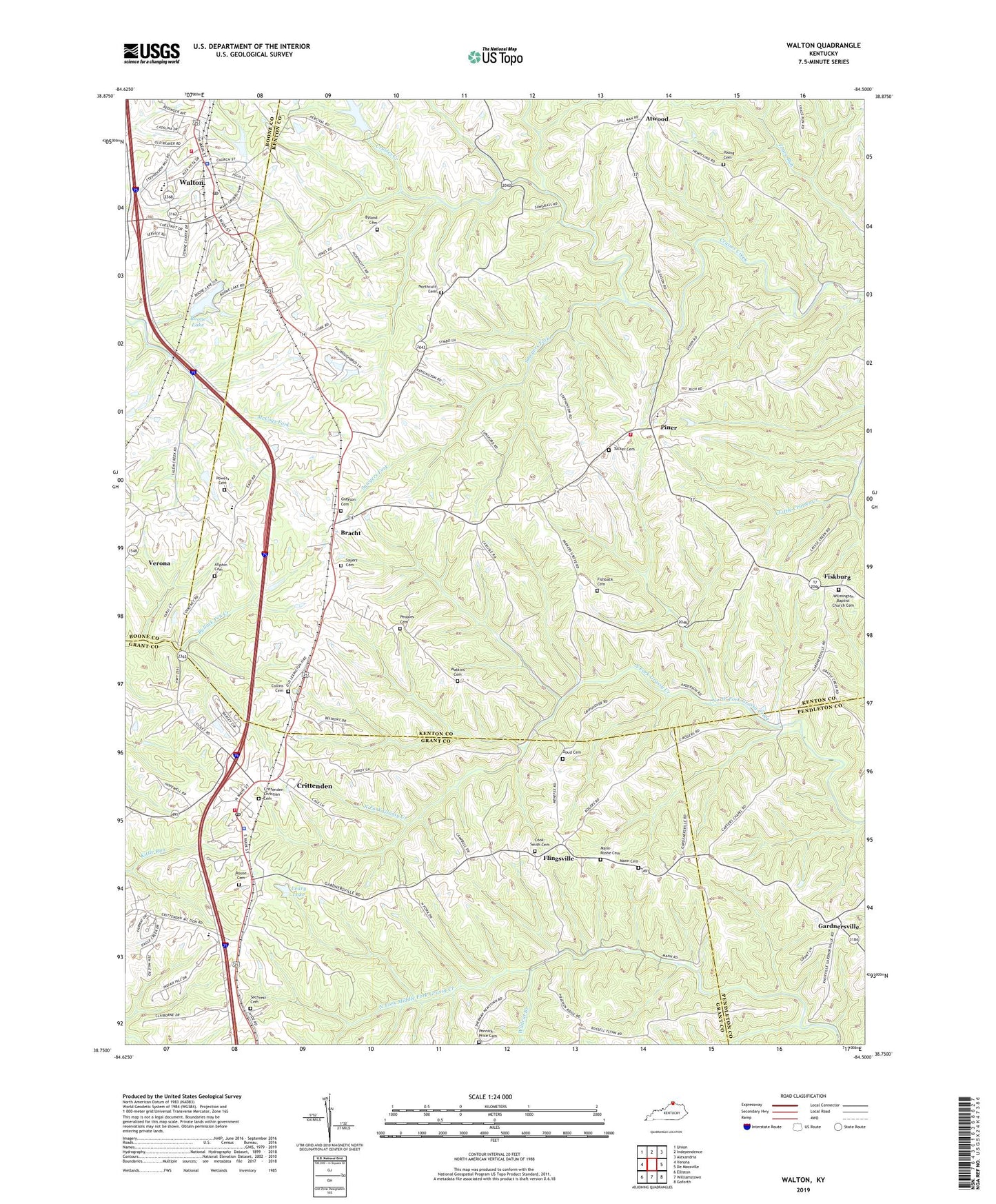 Walton Kentucky US Topo Map Image