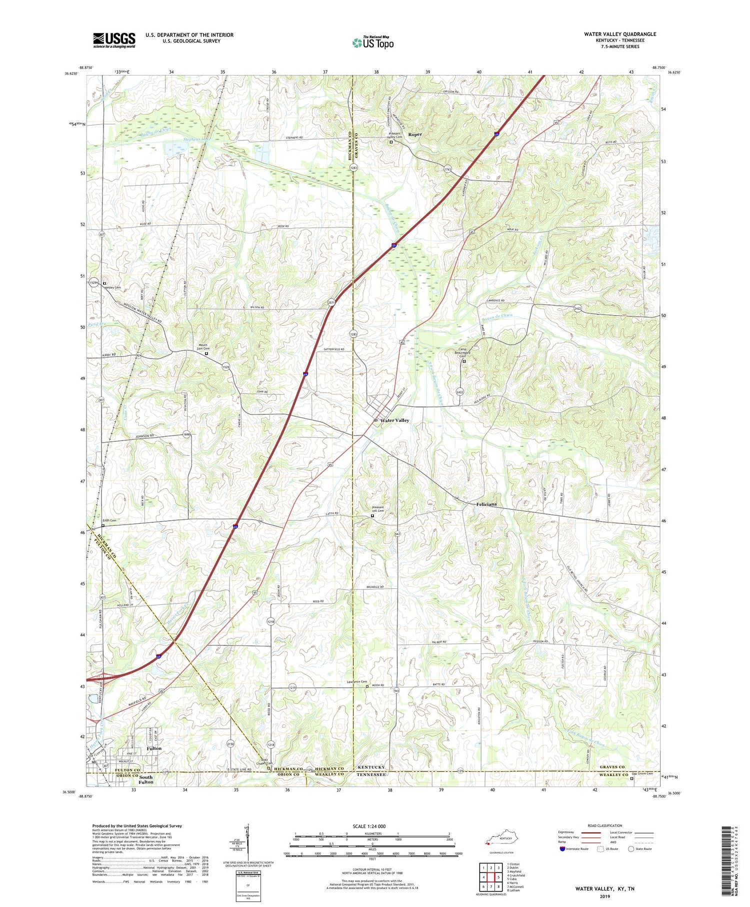 Water Valley Kentucky US Topo Map Image