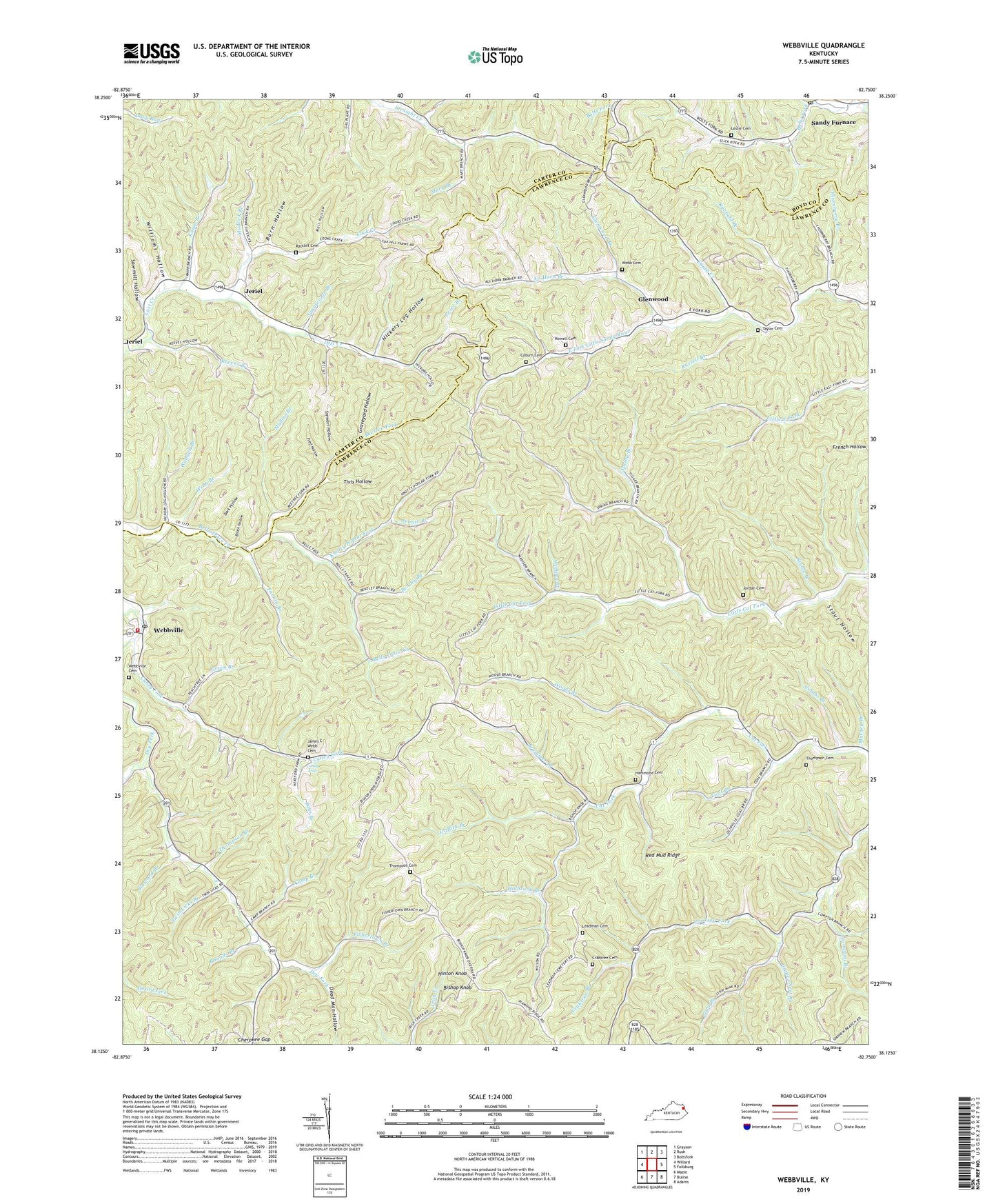 Webbville Kentucky US Topo Map Image