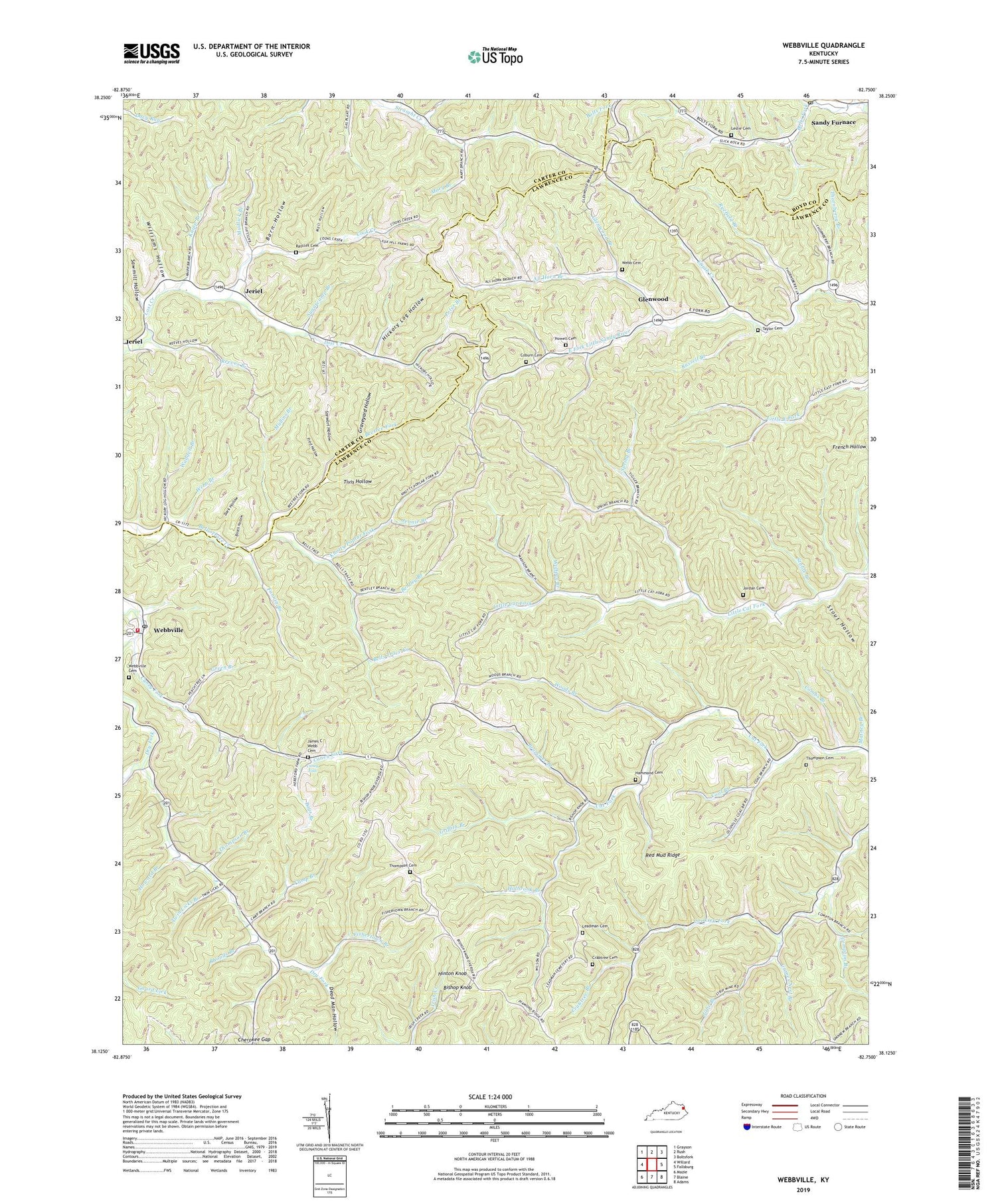 Webbville Kentucky US Topo Map Image