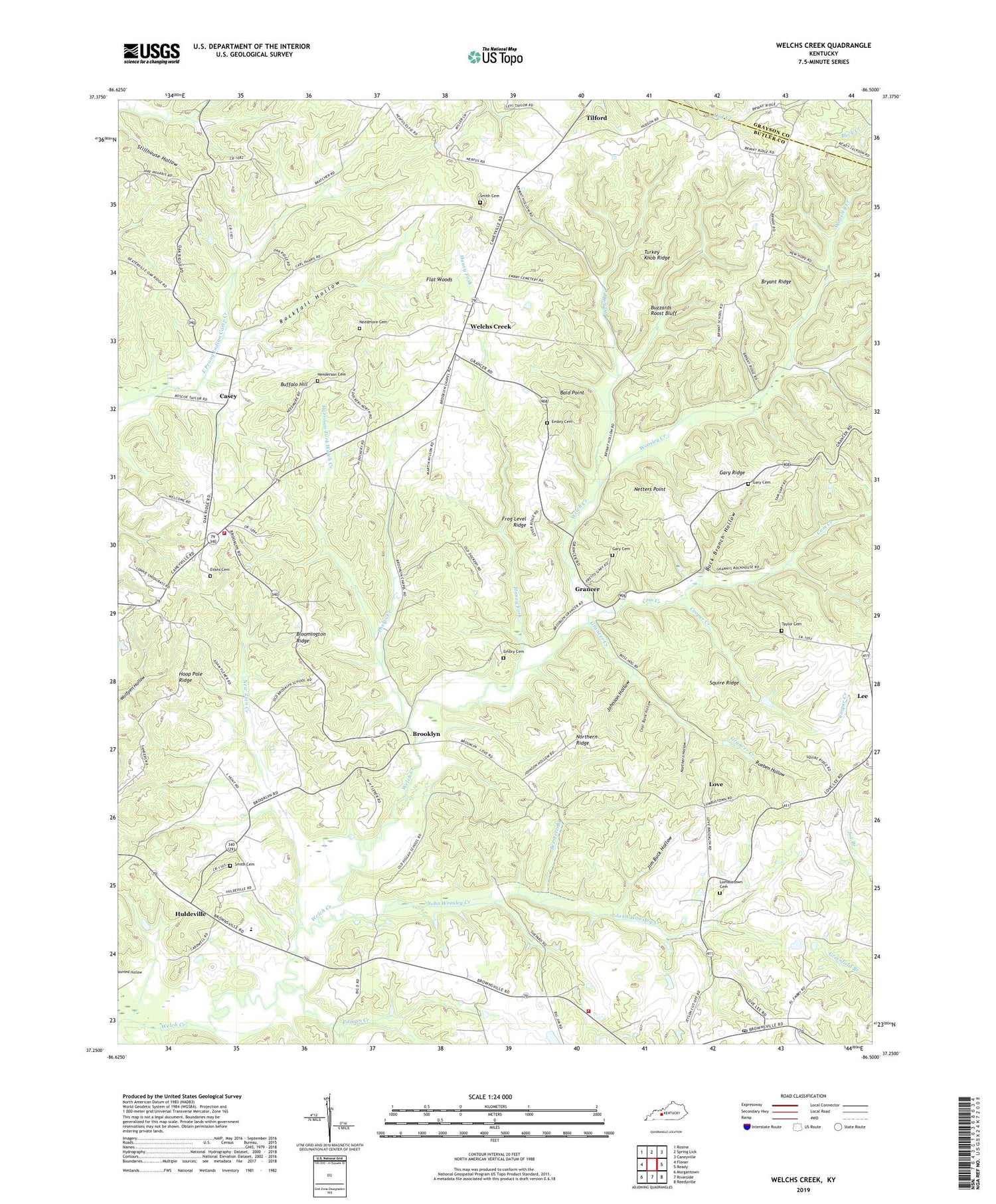 Welchs Creek Kentucky US Topo Map Image