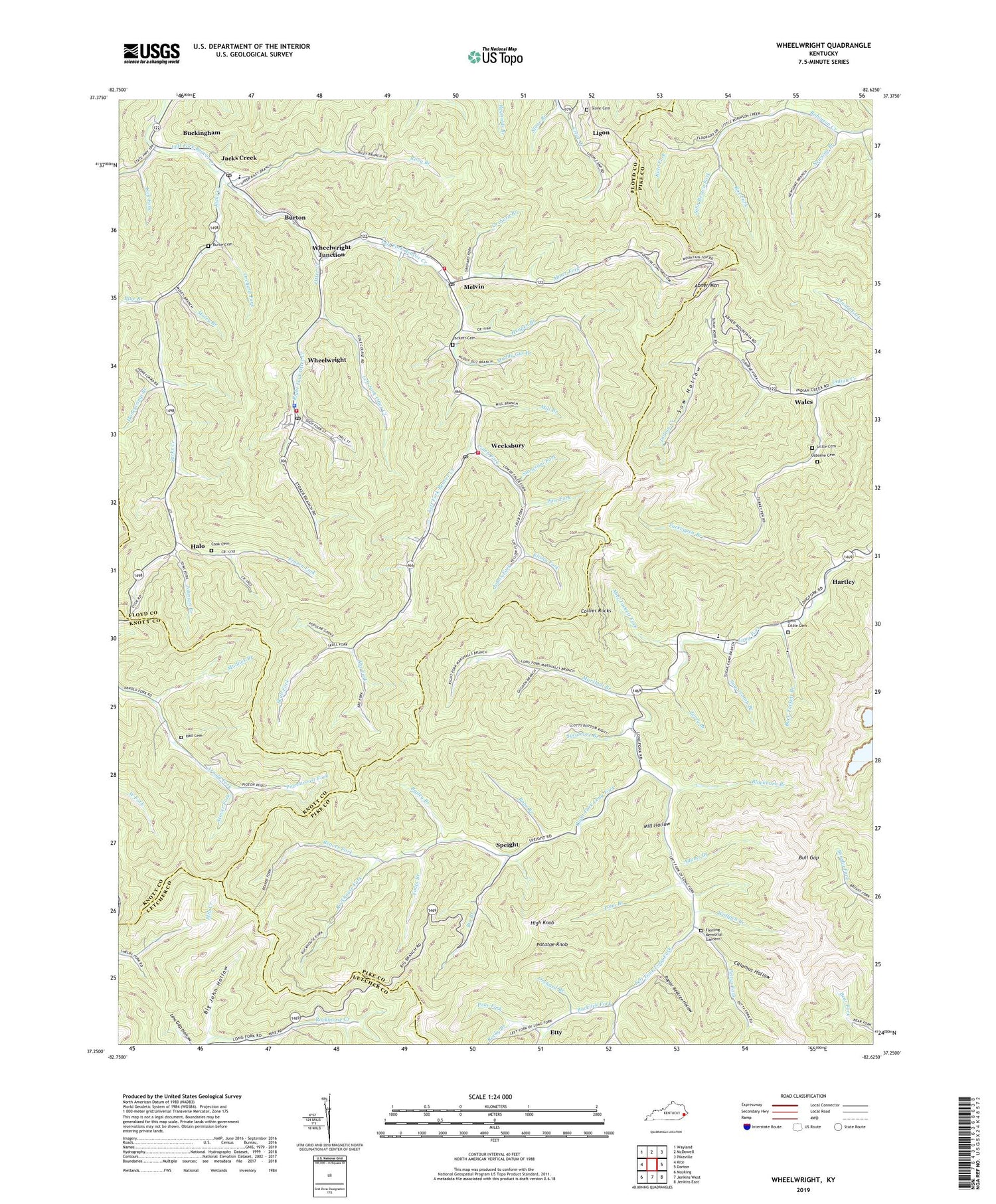 Wheelwright Kentucky US Topo Map Image