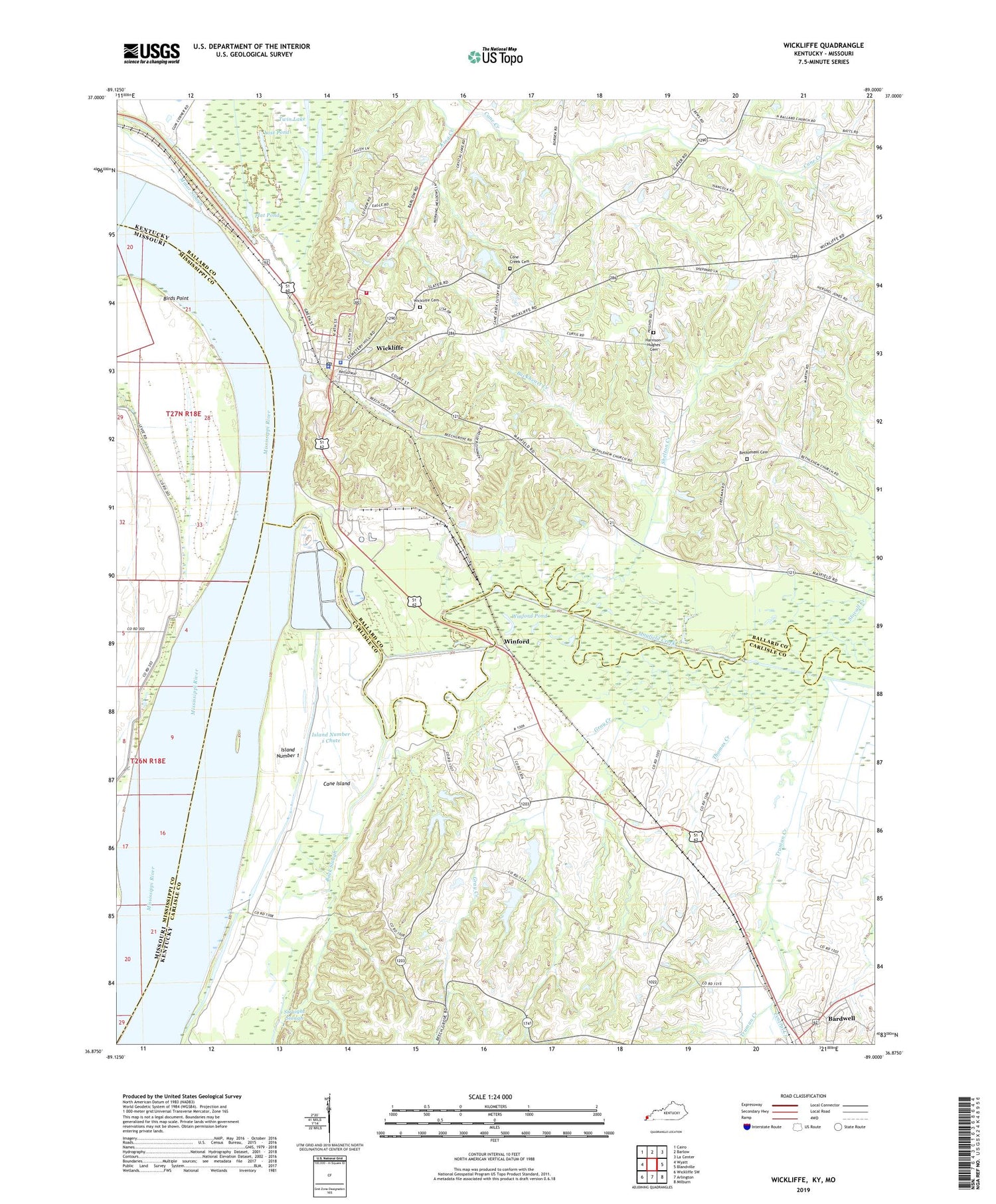 Wickliffe Kentucky US Topo Map Image