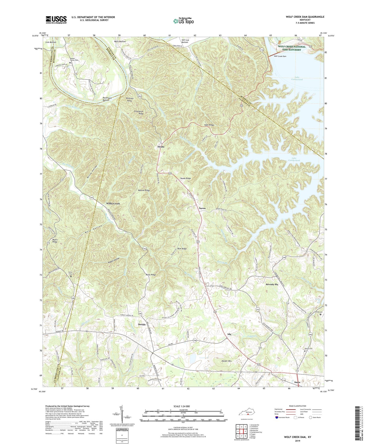 Wolf Creek Dam Kentucky US Topo Map Image