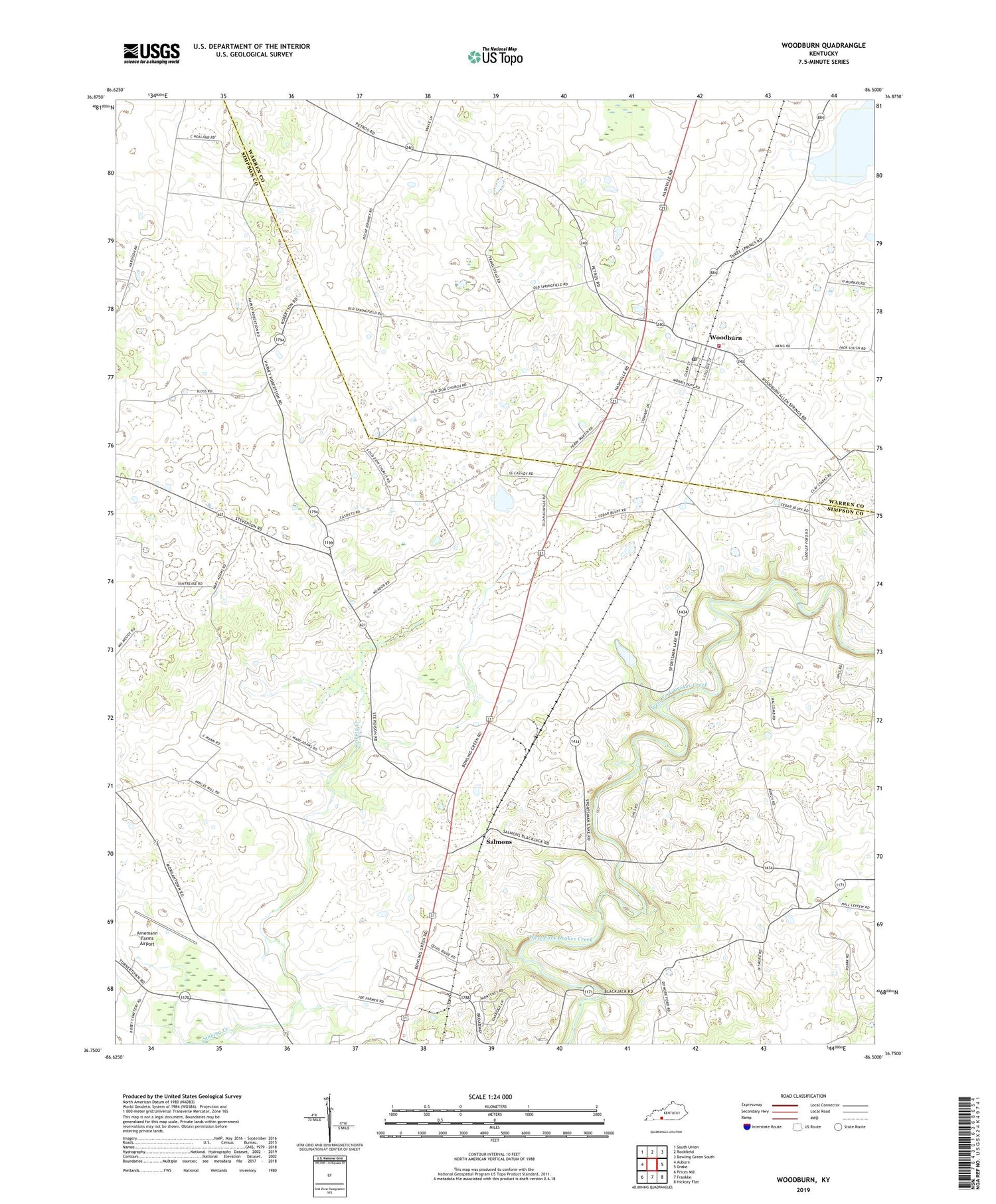 Woodburn Kentucky US Topo Map Image