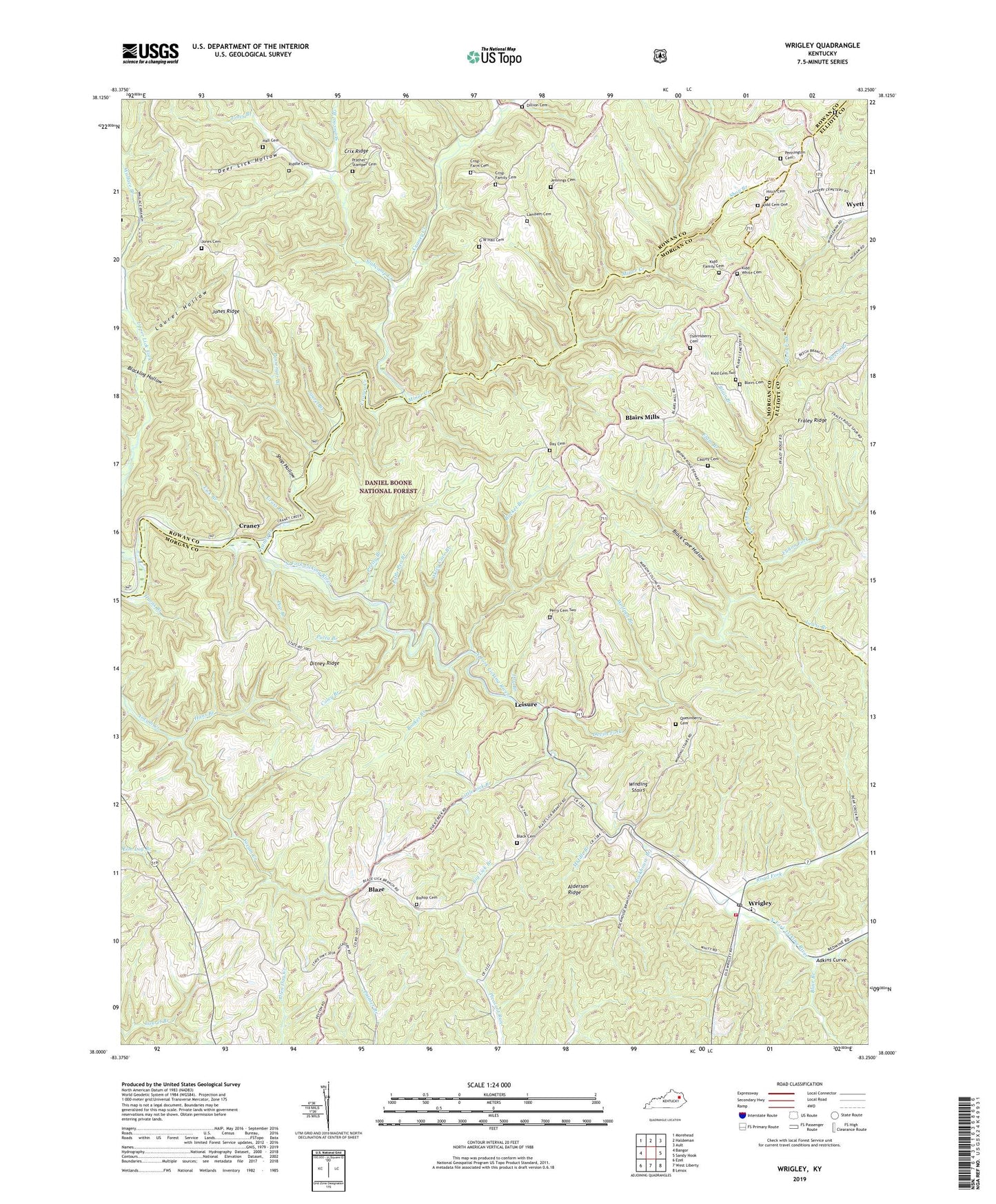 Wrigley Kentucky US Topo Map Image