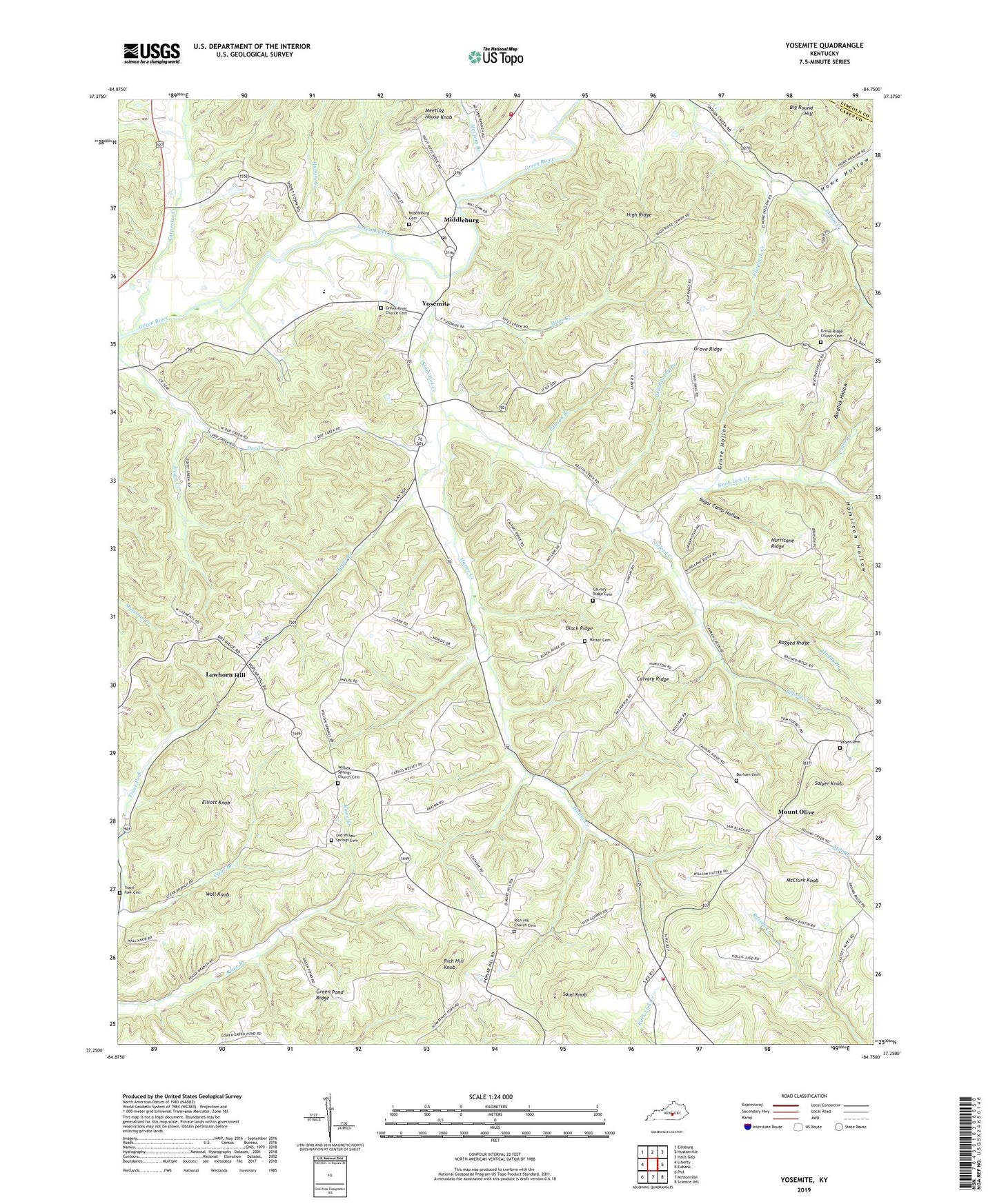 Yosemite Kentucky US Topo Map Image