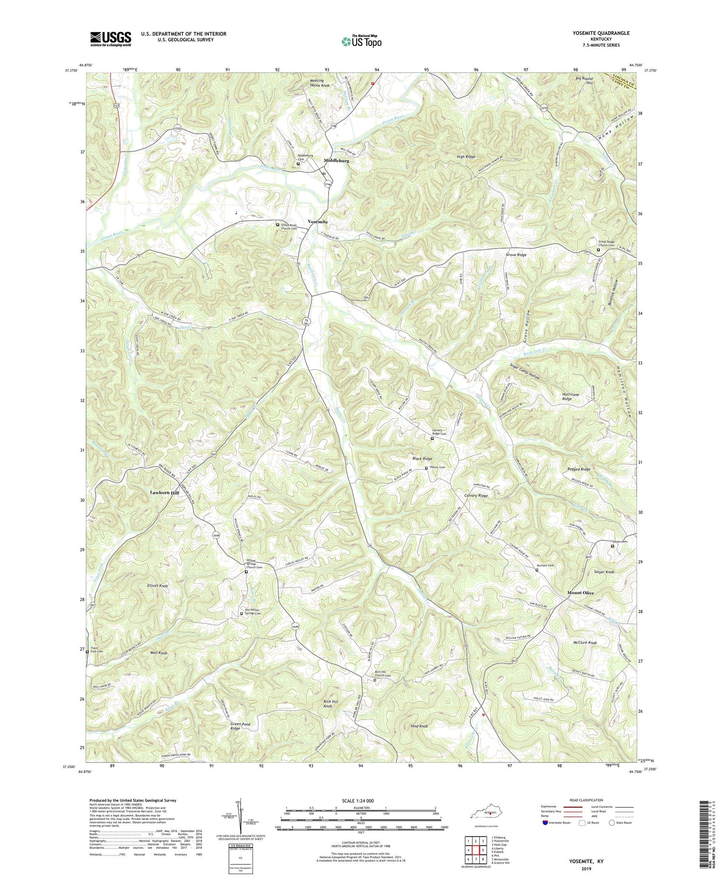 Yosemite Kentucky US Topo Map Image
