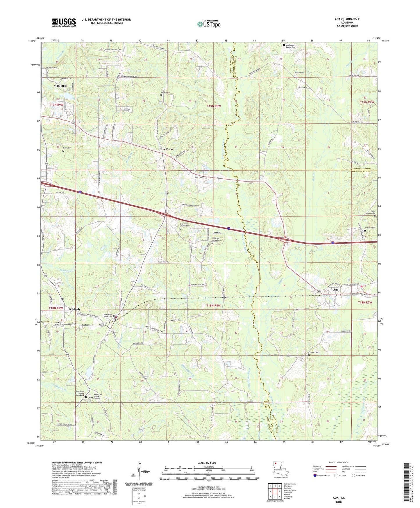 Ada Louisiana US Topo Map Image