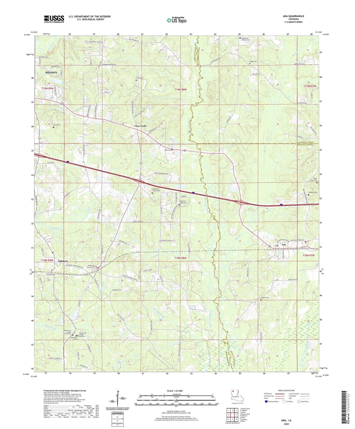 Ada Louisiana US Topo Map Image