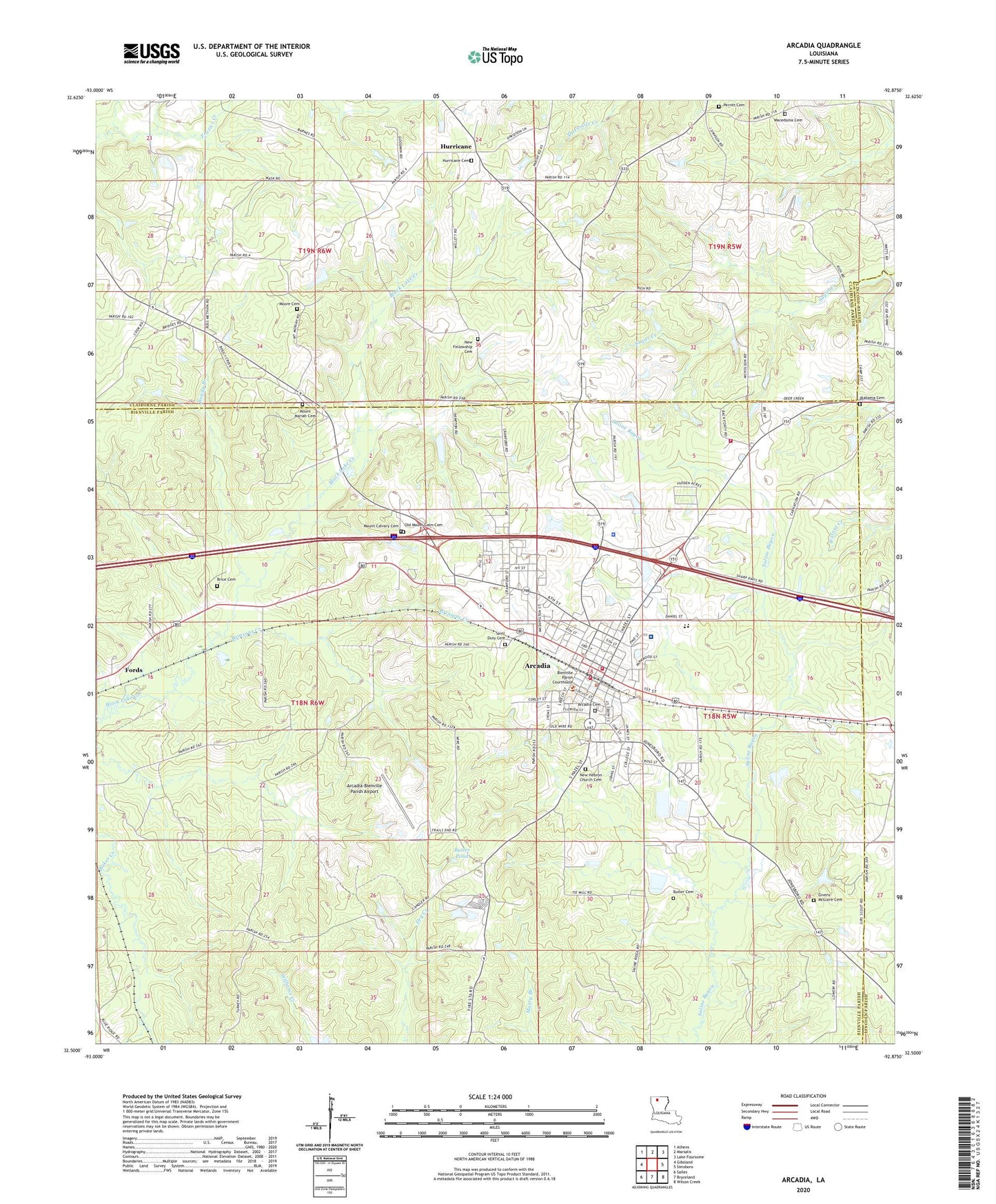 Arcadia Louisiana US Topo Map Image