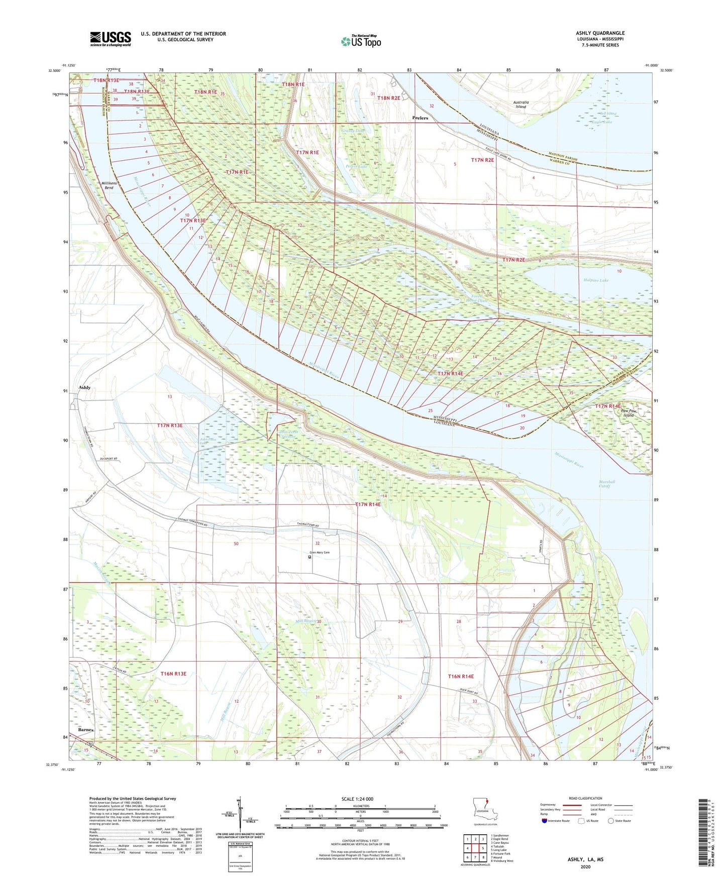 Ashly Louisiana US Topo Map Image