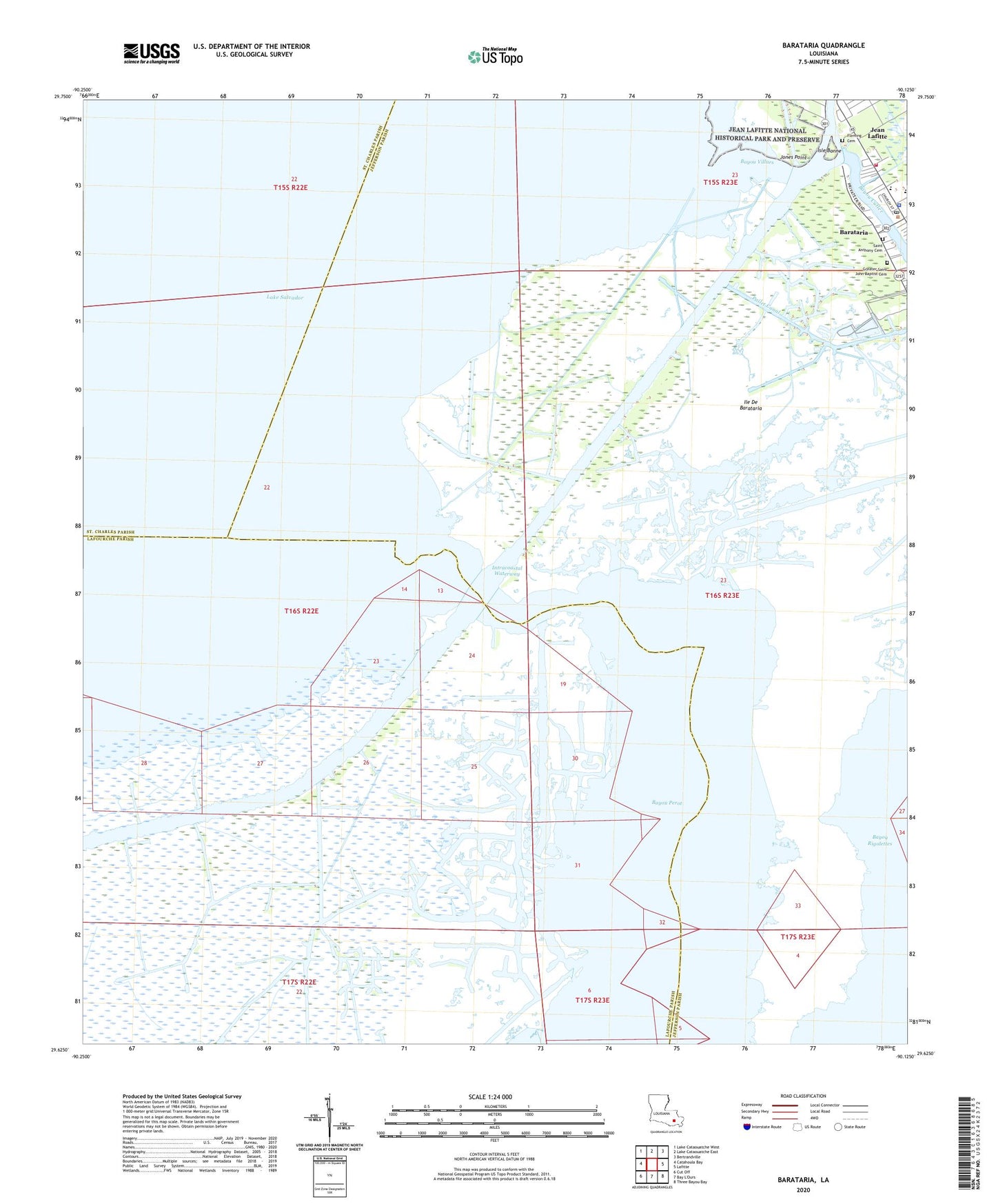 Barataria Louisiana US Topo Map Image