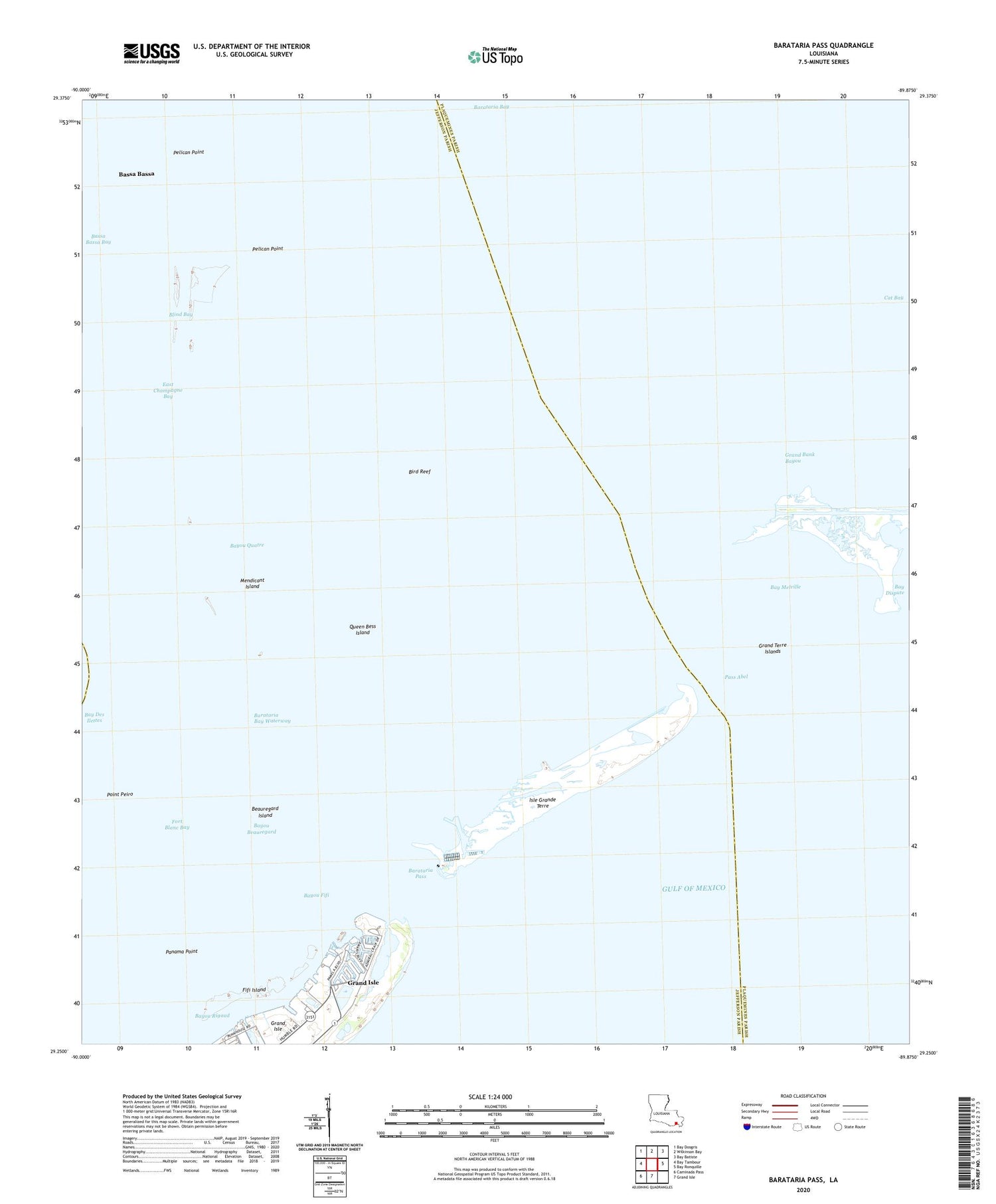 Barataria Pass Louisiana US Topo Map Image