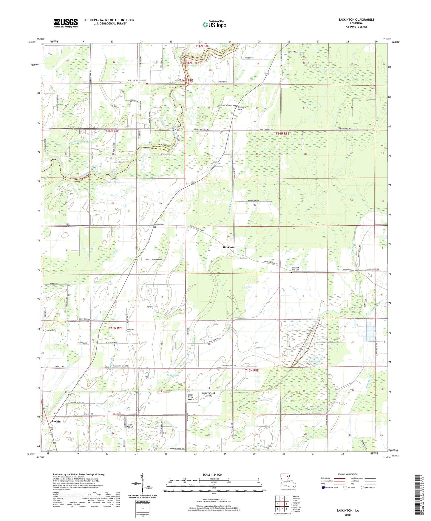 Baskinton Louisiana US Topo Map Image