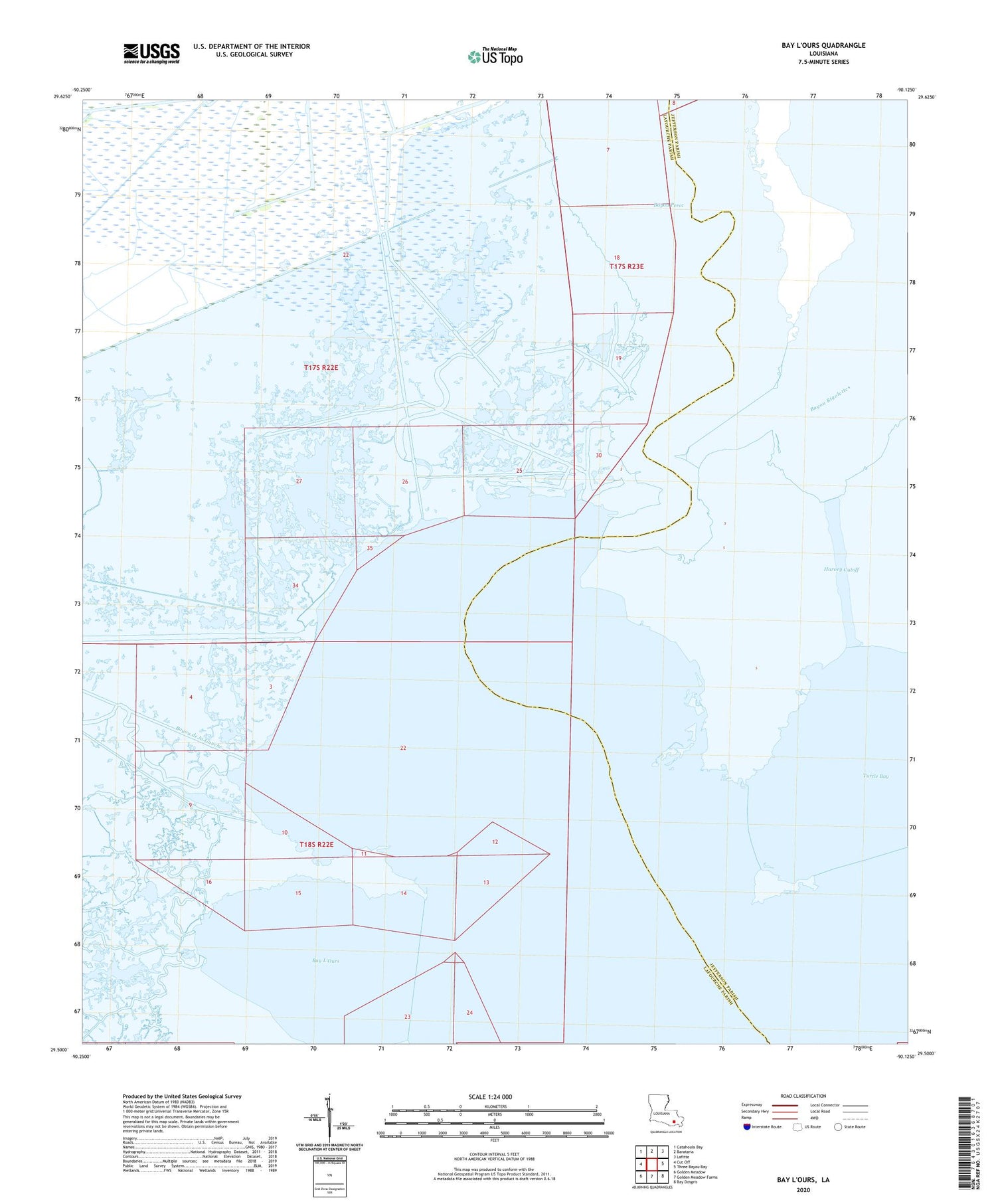Bay L'Ours Louisiana US Topo Map Image