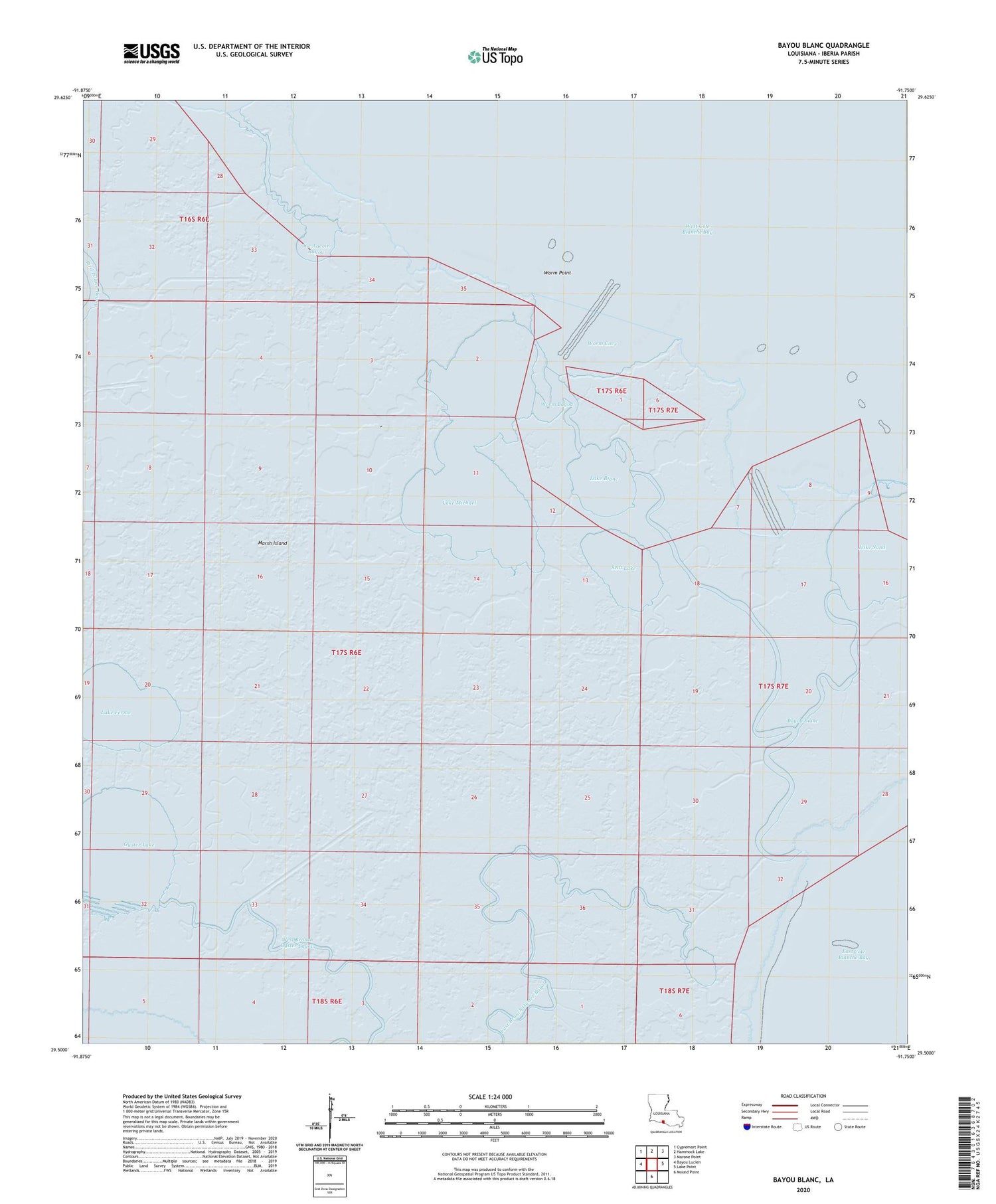Bayou Blanc Louisiana US Topo Map Image